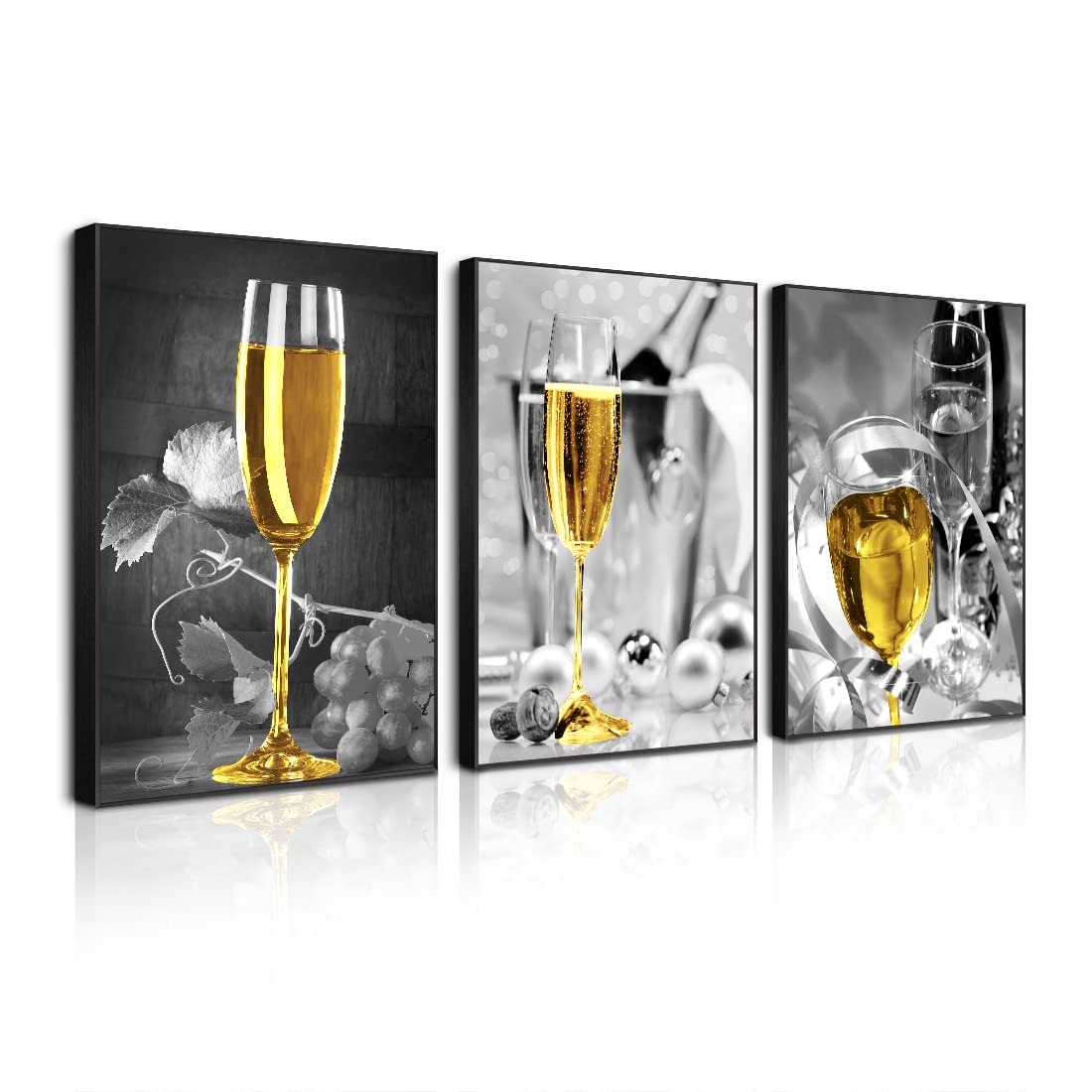 BOOMER 3-Piece Wine Theme Canvas Wall Art Set with Wooden Frames - Kitchen & Dining Room Decor for Wine Lovers | Perfect for Home Bar, Restaurant, or Gift Idea