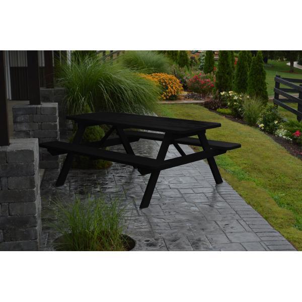 A & L Furniture Yellow Pine Picnic Table With Attached Benches - Outdoor Dining Set for Patio, Backyard, Park & Camping - Durable Black Wooden Picnic Table for Family Gatherings & BBQs