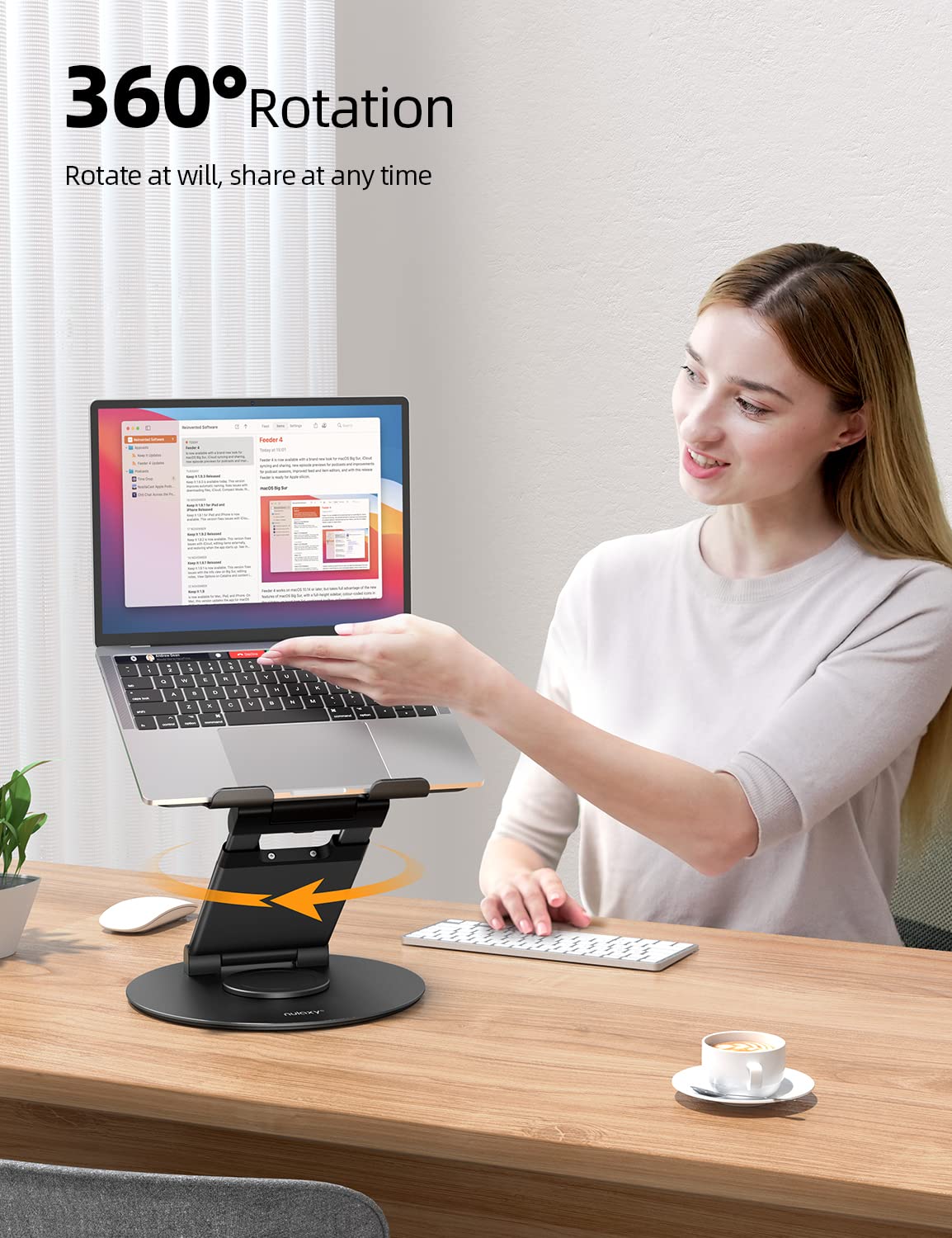 Nulaxy Adjustable Laptop Stand for Desk - 360° Rotating & Telescopic Ergonomic Riser with Swivel Pull-Out Design, Fits 10-17 Inch Laptops, MacBook, Notebook (Black) - Perfect for Home Office, Gaming & Workspace Setup
