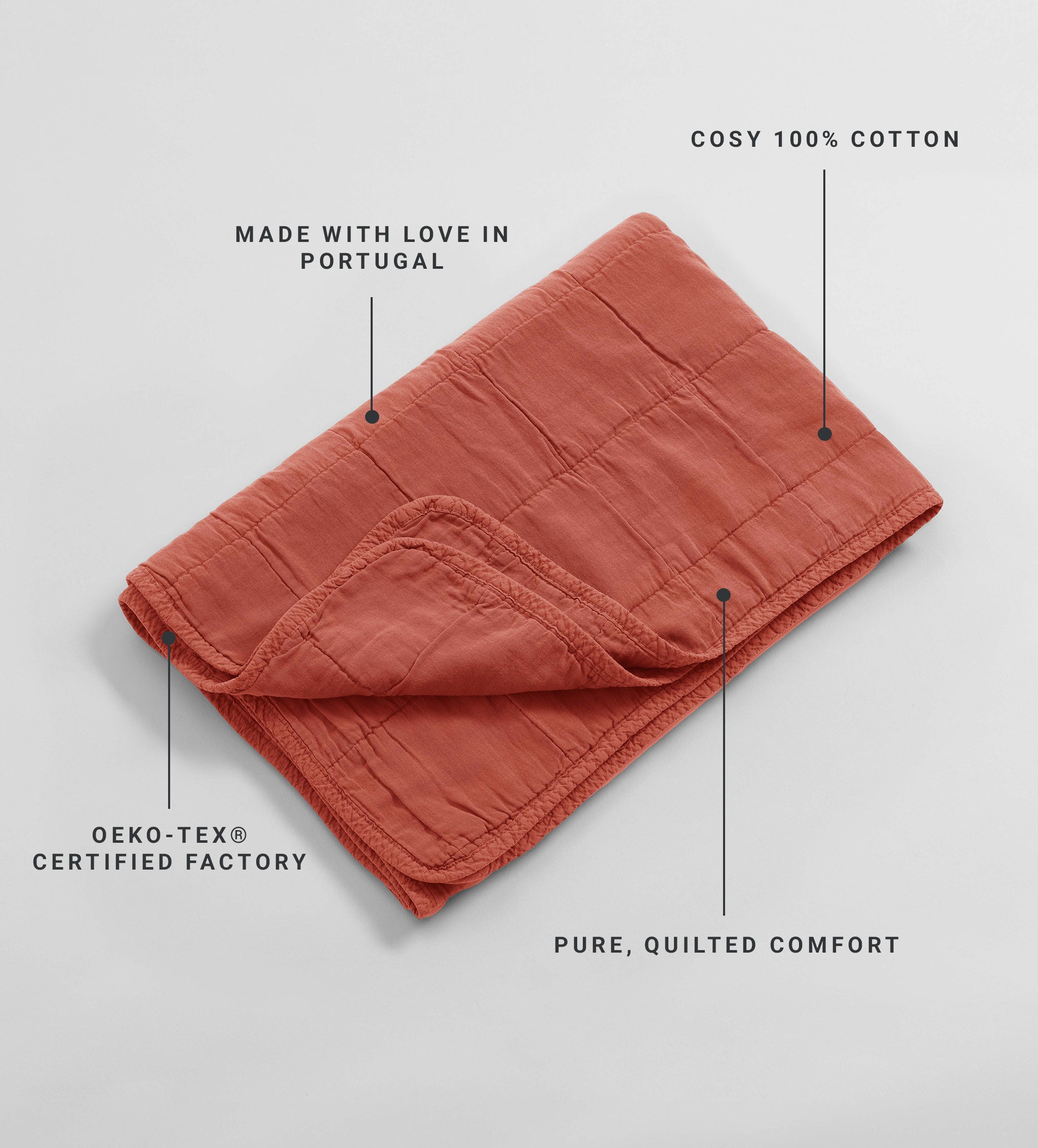 Little Finn 100% Cotton Quilted Throw Blanket - Soft & Cozy Marmalade Orange - Perfect for Sofa, Bed & Nursery Decor