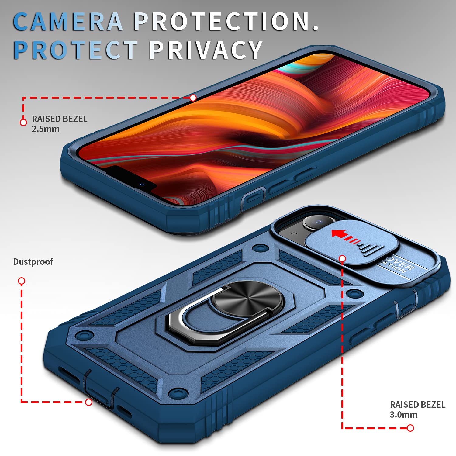 Shockproof iPhone 13 Mini Case with Slide Lens Cover - 5.4 Inch Impact Resistant Protective Phone Case (Dark Blue) | Perfect for Outdoor Adventures, Travel & Daily Protection