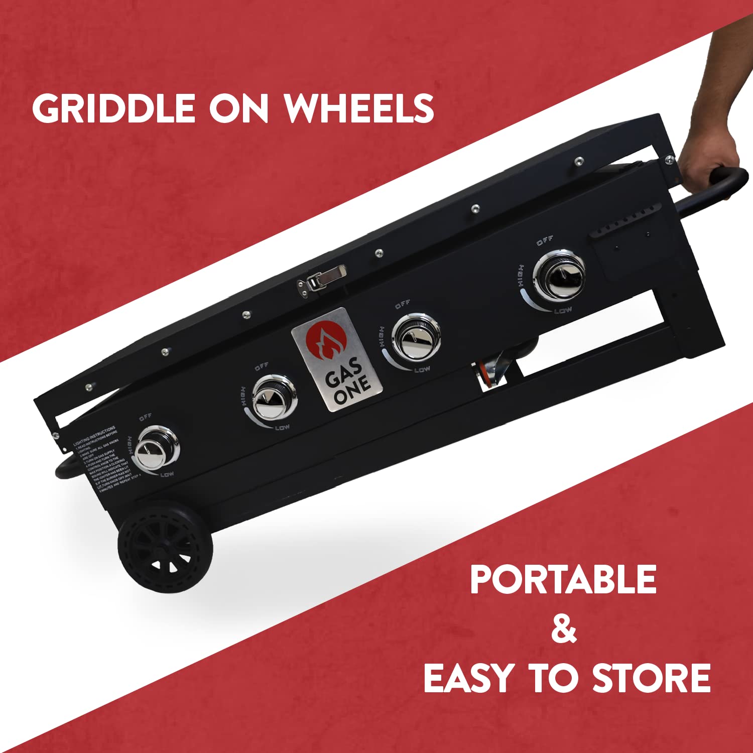 Gas One 36-Inch Flat Top Propane Grill Griddle - Foldable 4-Burner Outdoor Cooking Station with Pre-Seasoned Surface & Side Shelves - Professional Black Griddle for Backyard BBQ, Tailgating & Camping