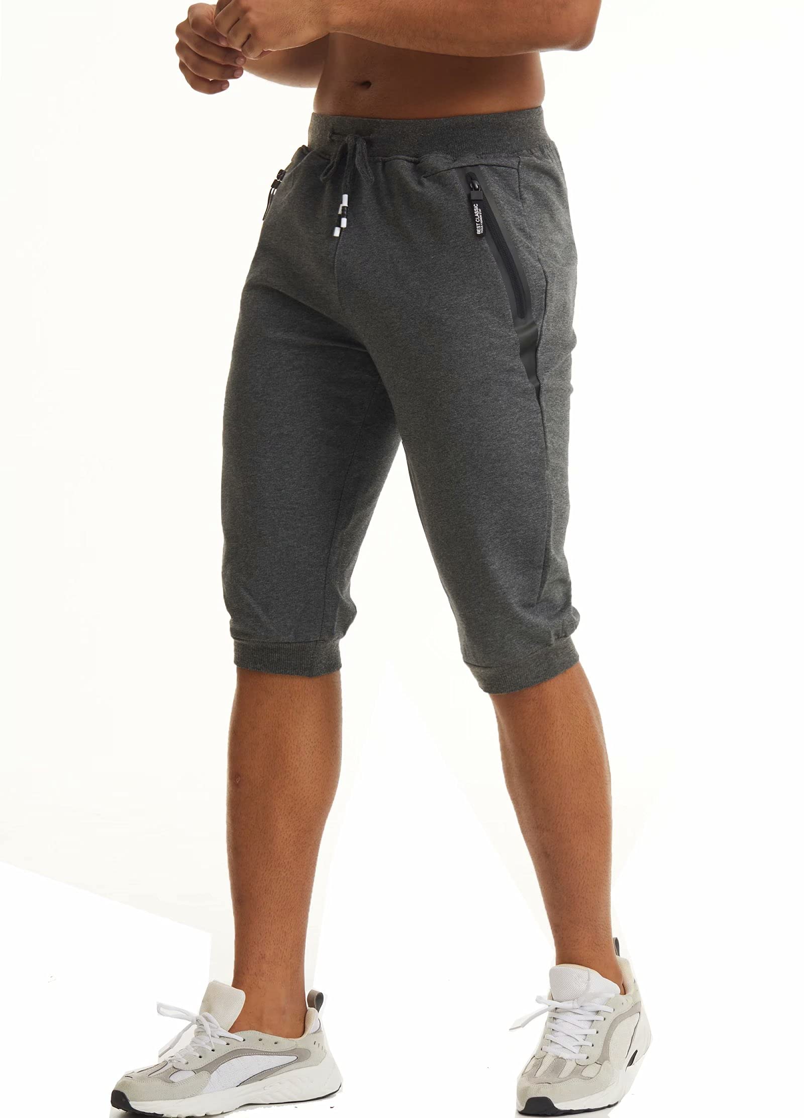 MAGCOMSEN Men's 3/4 Length Jogger Sweatpants with Zipper Pockets - Athletic Running Training Workout Capri Pants for Gym, Yoga & Casual Wear
