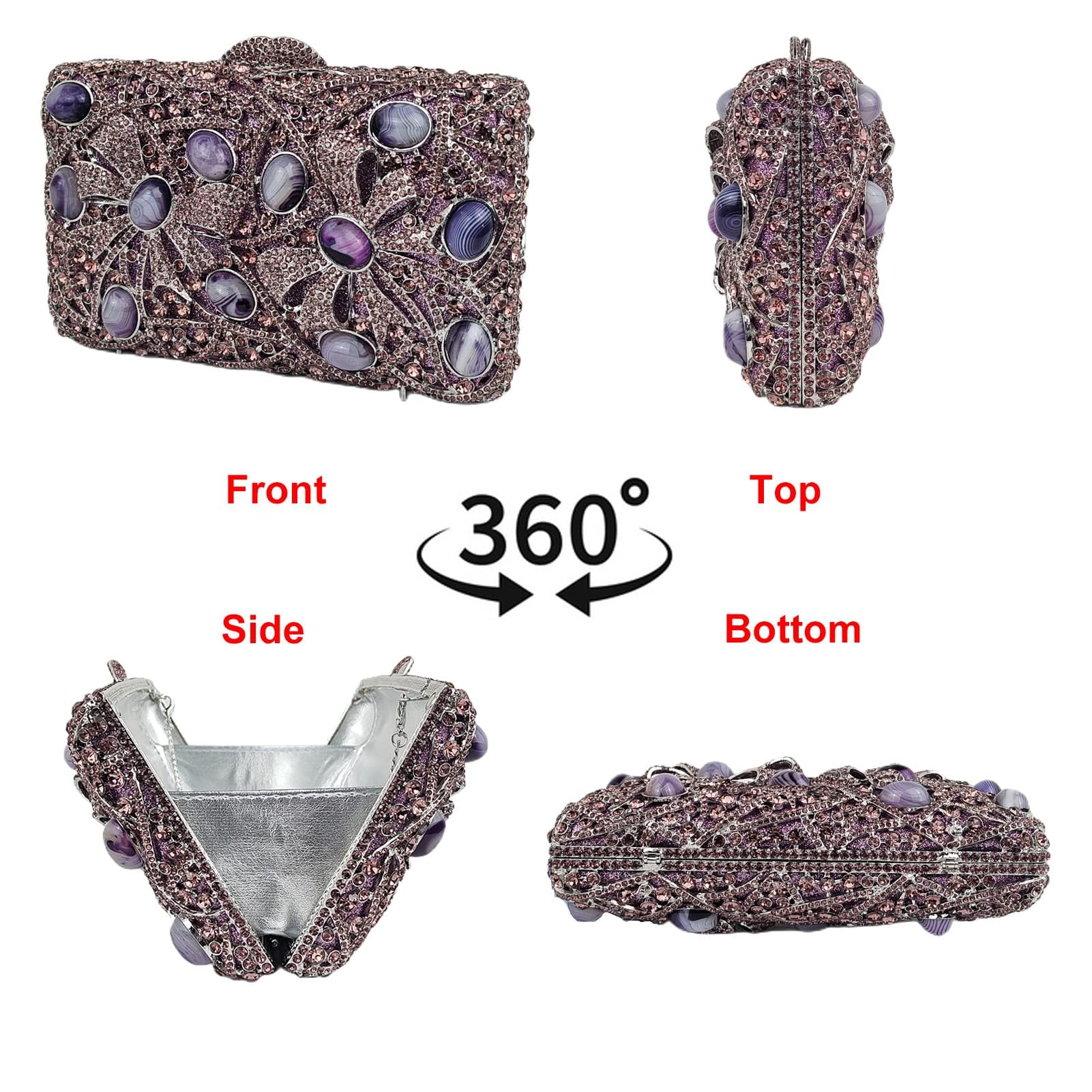 Luxury Purple Agate Crystal Evening Clutch Bag for Women - Glitter Rhinestone Party Wedding Purse - Perfect for Prom, Gala & Special Occasions