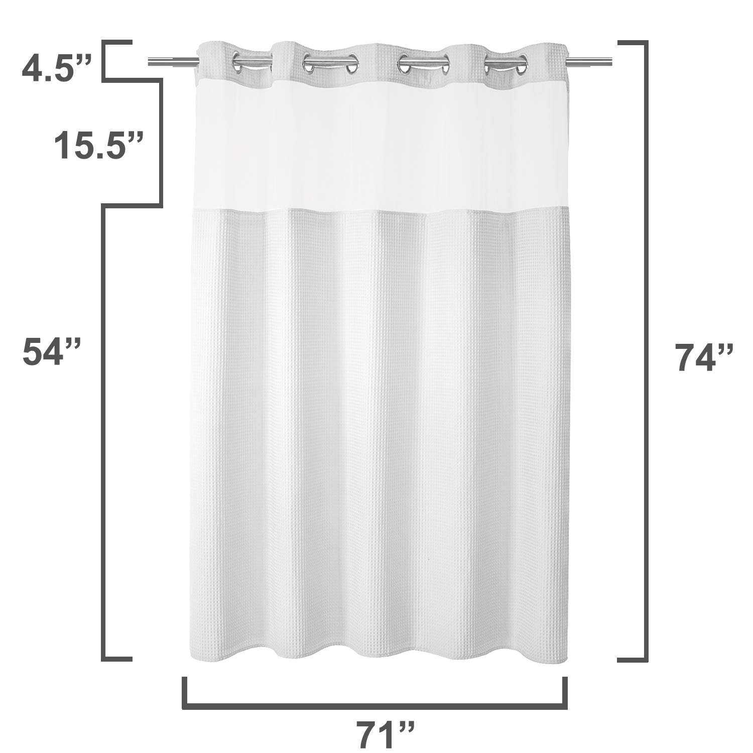 Premium White Cotton Blend Waffle Weave Shower Curtain Set with Snap-in Replacement Liner - 71 x 74 Inches - Elegant Bathroom Decor for Modern & Farmhouse Style Homes