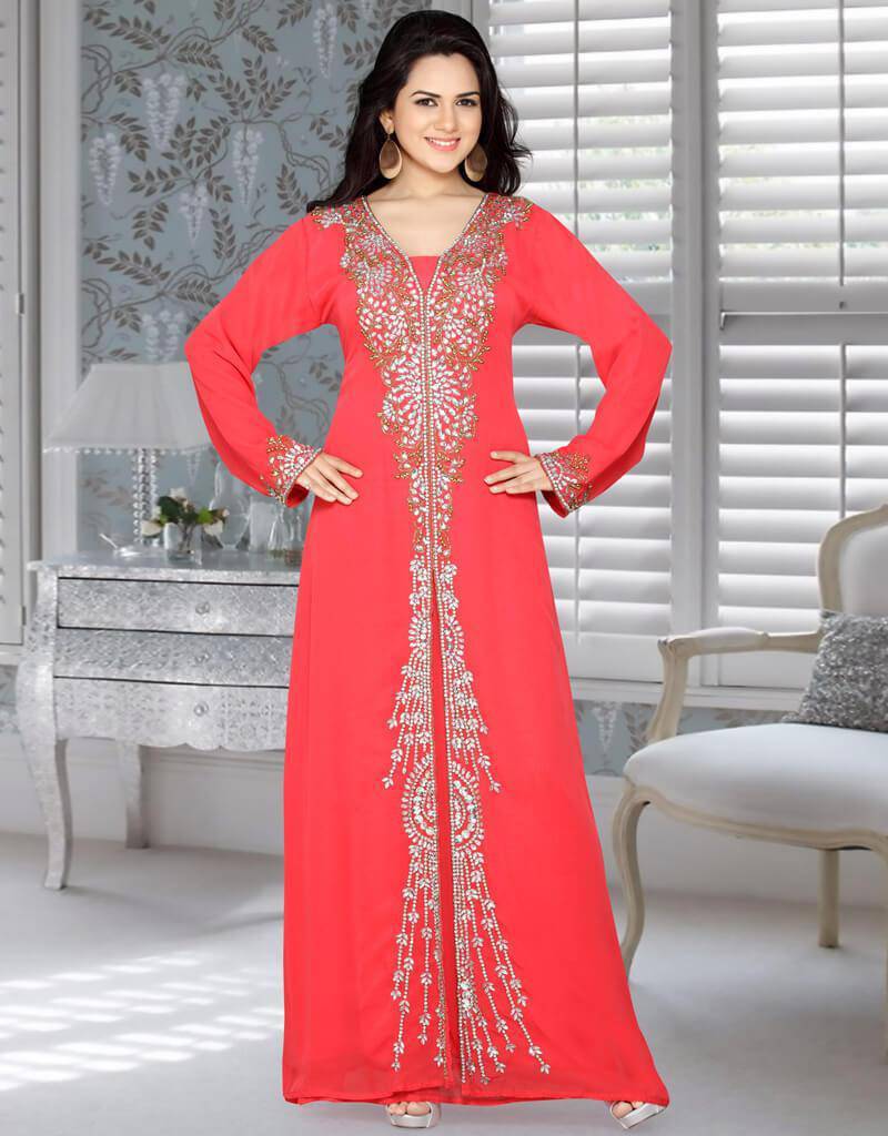 Elegant A-Line Party Wear Kaftan with Front Slits & Intricate Panel Work - Perfect for Evening Events, Weddings & Special Occasions