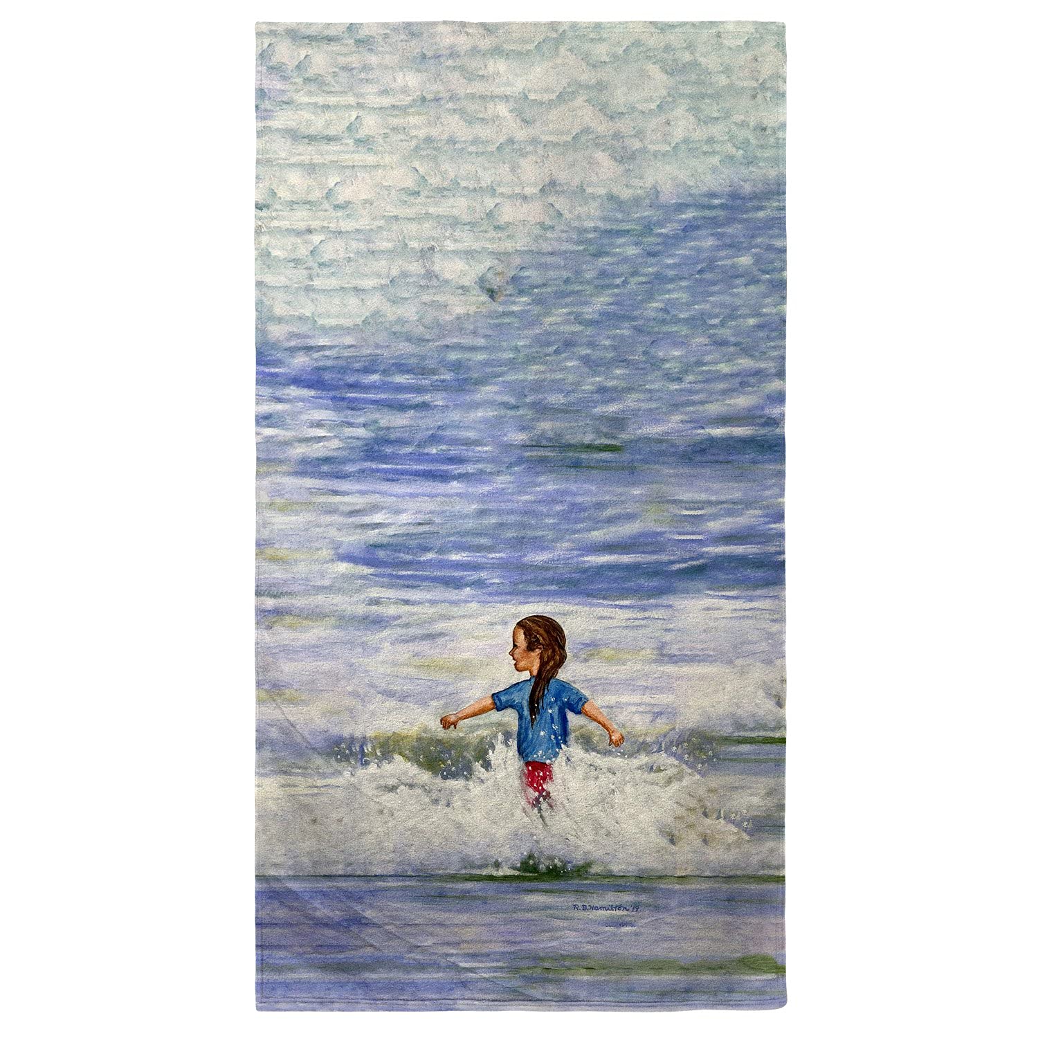 Betsy Drake Girl in Surf Beach Towel - Soft, Absorbent & Quick-Dry - Perfect for Beach, Pool, Travel & Outdoor Activities