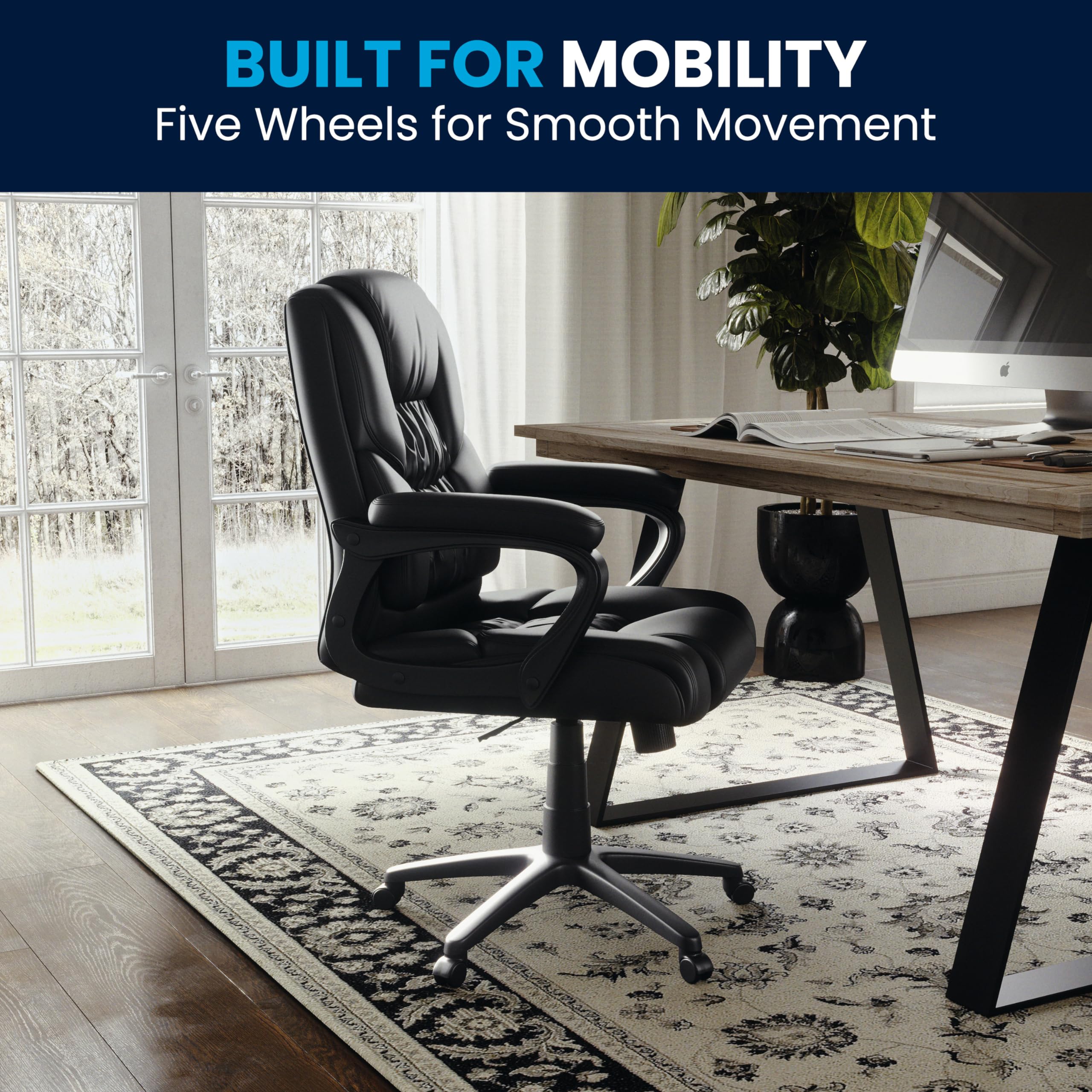 Flash Furniture Big & Tall Swivel LeatherSoft Office & Gaming Chair - Ergonomic Adjustable Height Executive Chair with Padded Armrests - Perfect for Home Office, Gaming Setup & Workspace (Black)