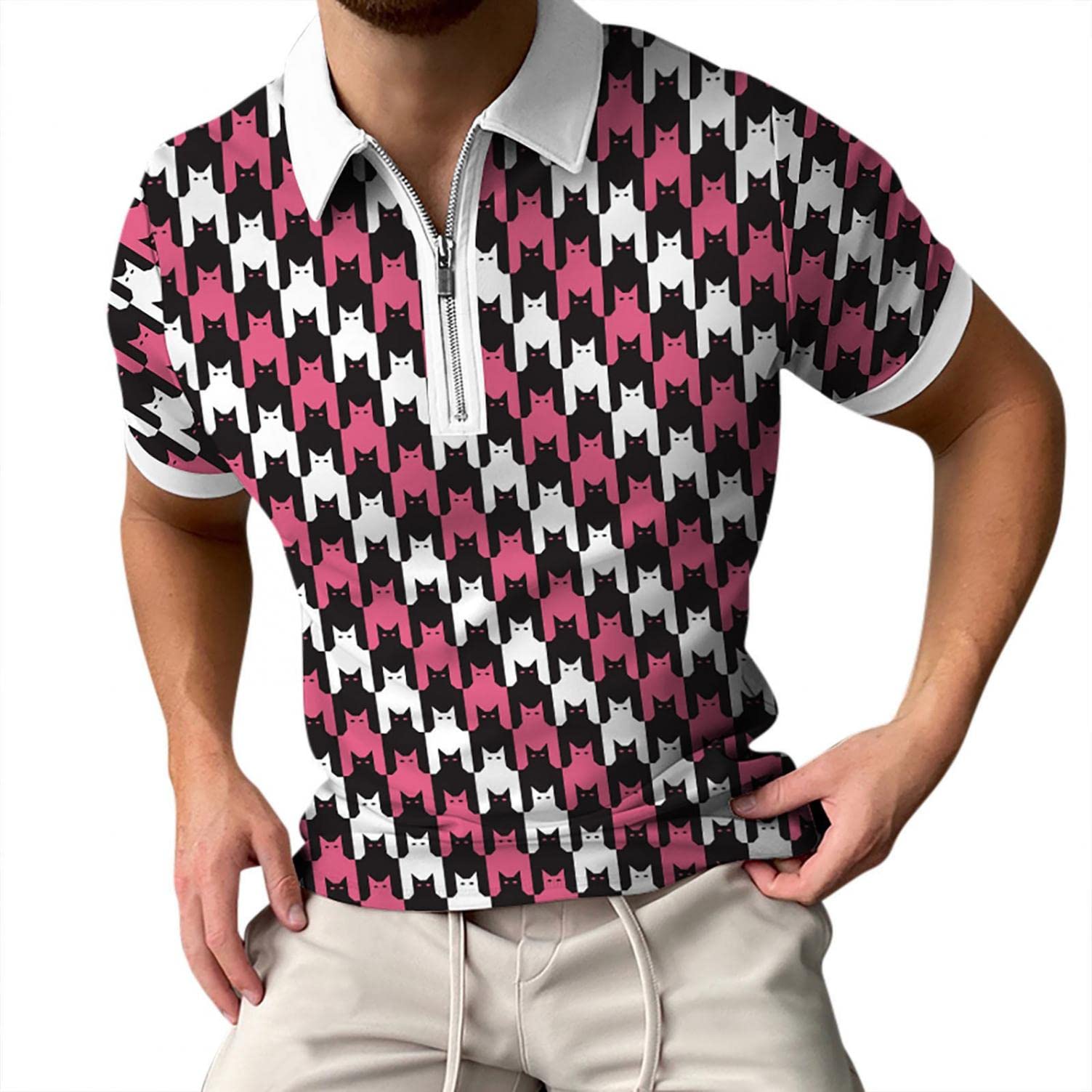 Men's Classic Pique Slim Fit Short Sleeve Polo Shirt - Casual Collared Zipper Golf T-Shirt for Men | Breathable & Comfortable Top for Golf, Office & Everyday Wear