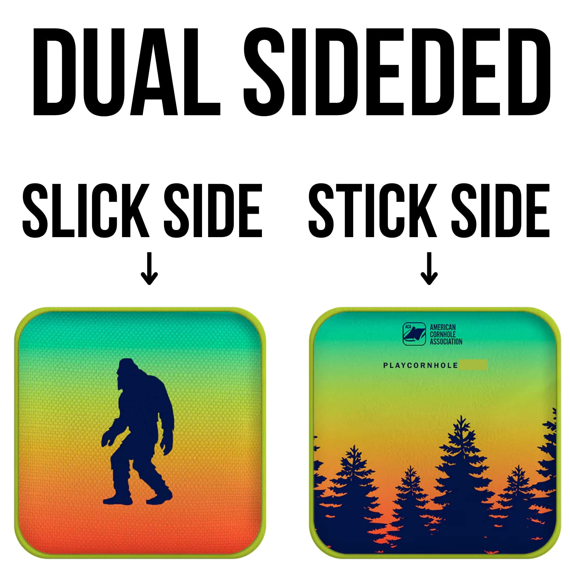 ACA Synergy Edge Professional Cornhole Bags - Dual Sided 6x6 Retro Sasquatch Design - Premium Bean Bags for Backyard Games, Tailgating & Outdoor Parties