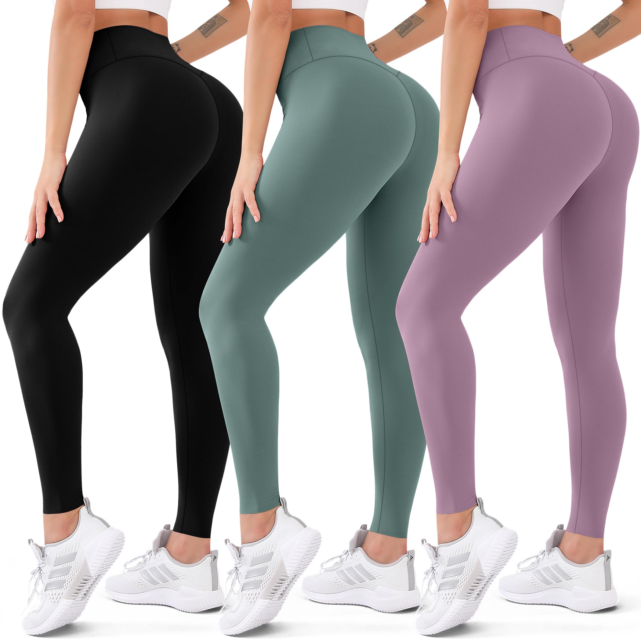 FEYHAY 3 Pack High Waisted Yoga Pants for Women - Butt Lifting Tummy Control Workout Leggings, Non See-Through Running & Gym Pants - Perfect for Yoga, Fitness, Lounge & Everyday Wear