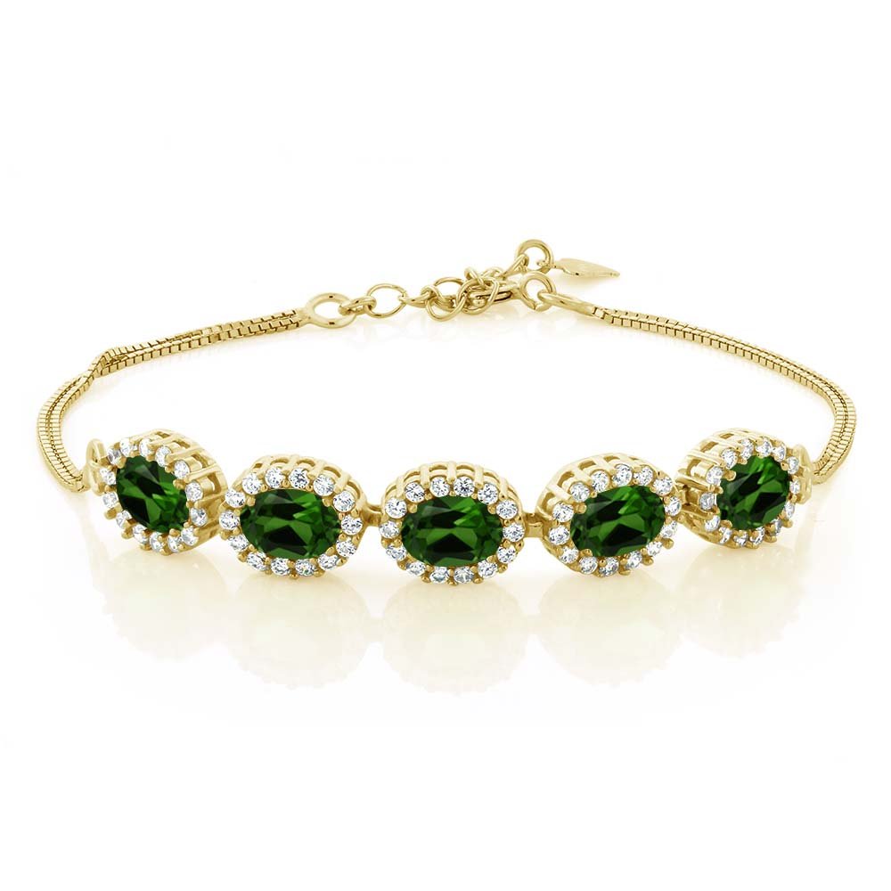 7X5MM Oval Cut Gemstone Birthstone Tennis Bracelet for Women - 18K Yellow Gold Plated Sterling Silver | 7 Inch with 1.5 Inch Extender | Fine Jewelry Gift for Mom, Wife, Her | Perfect for Birthdays, Anniversaries, Mother's Day & Special Occasions