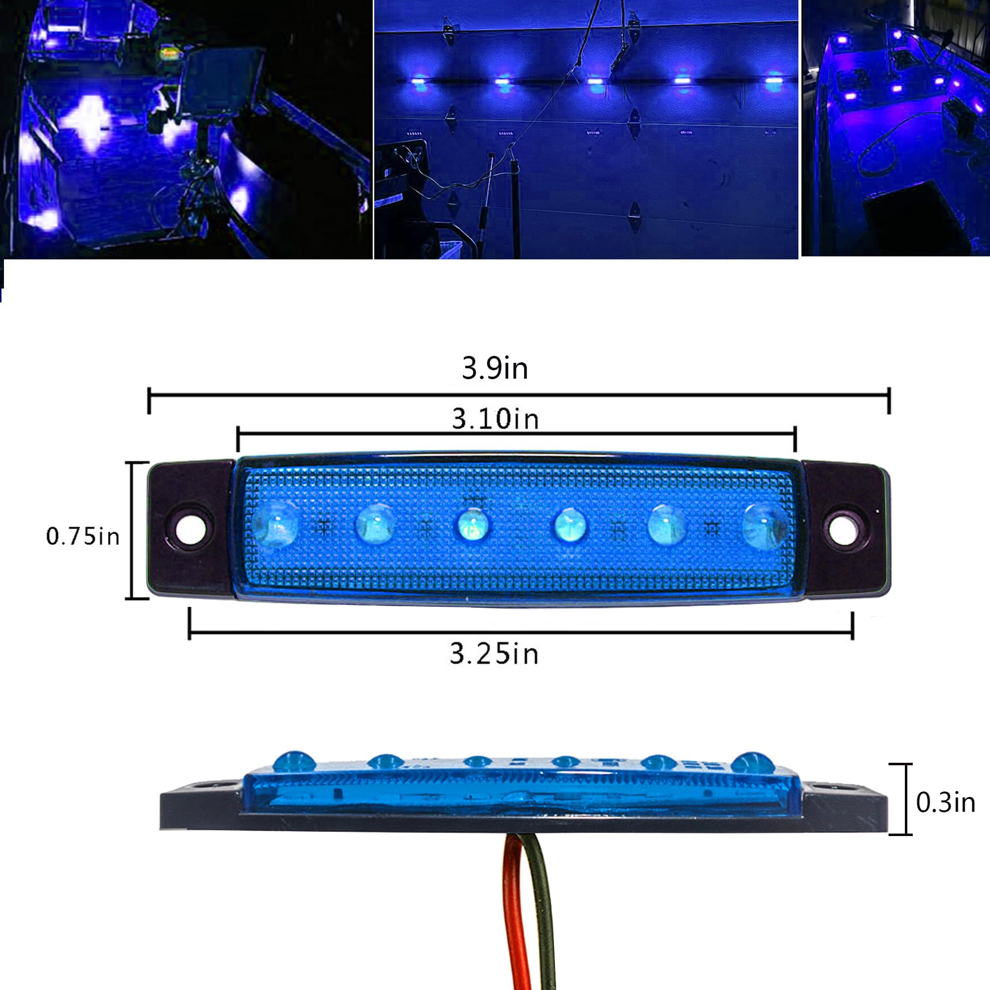 12V Blue Waterproof Marine Boat Lights - 10Pcs LED Navigation Lights for Deck, Transom, Cockpit, Bow & Stern - Perfect for Kayaks, Yachts, Fishing Boats, Pontoons & Sailboats - Ideal for Night Fishing, Cruising & Water Safety