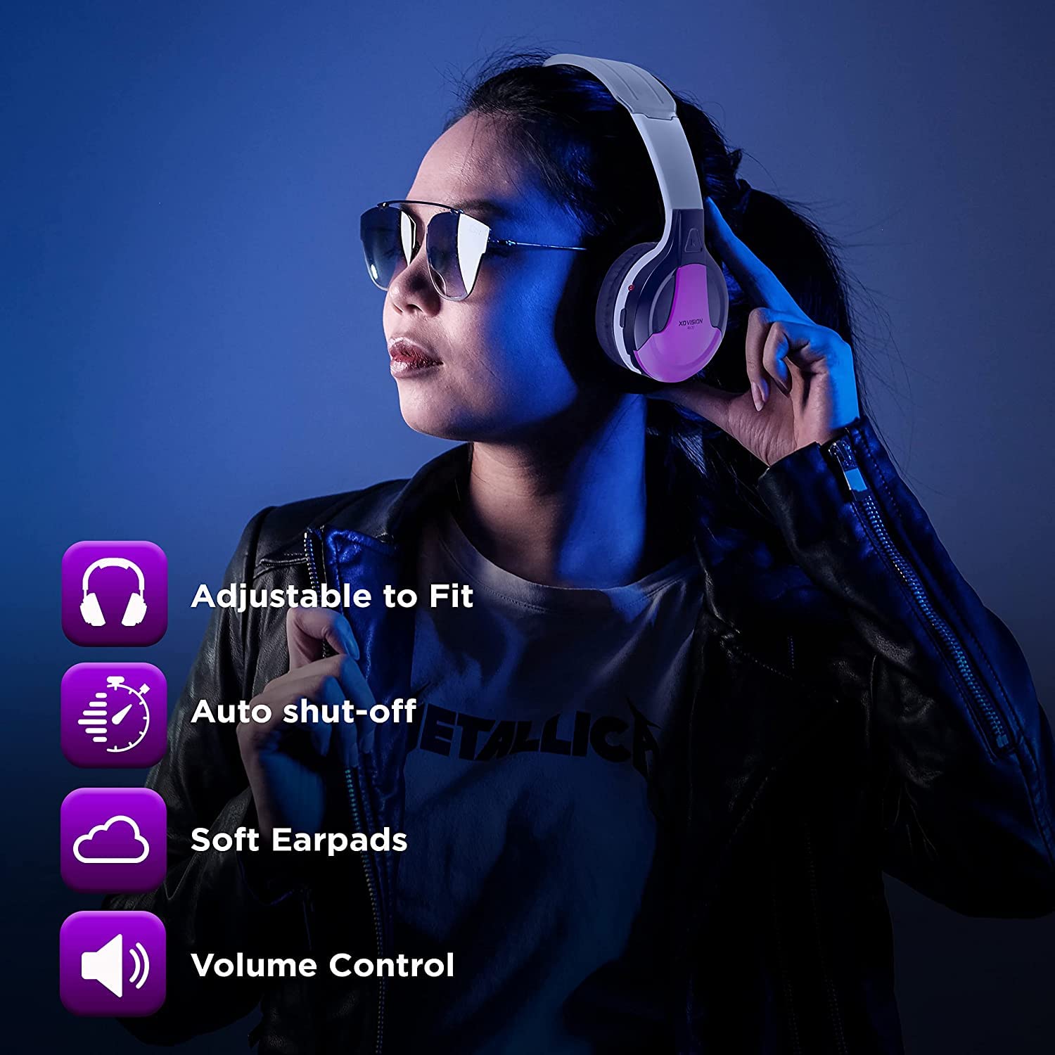 XO Vision IR630PR Universal IR Wireless Foldable Bluetooth Headphones - Purple Lightweight Portable Headset for iPhone, Android, Car & Kids | Perfect for Travel, Gaming & Car Entertainment Systems