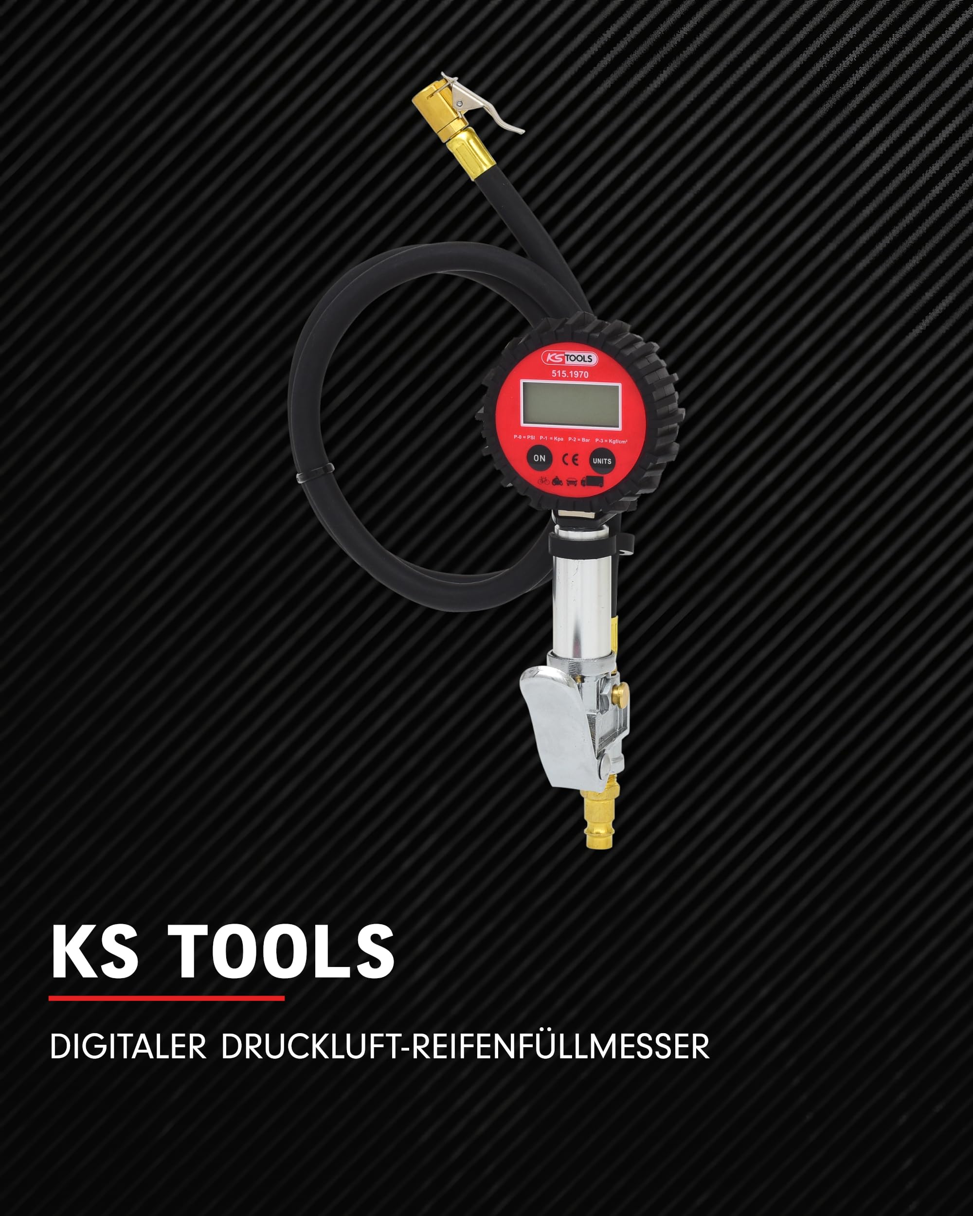 KS TOOLS 515.1970 Digital Tire Pressure Gauge 0-14 Bar (0-200 PSI) - Accurate Air Pressure Meter for Car, Bike, Motorcycle Tires - Easy to Read LCD Display - Perfect for Home, Garage & Roadside Use
