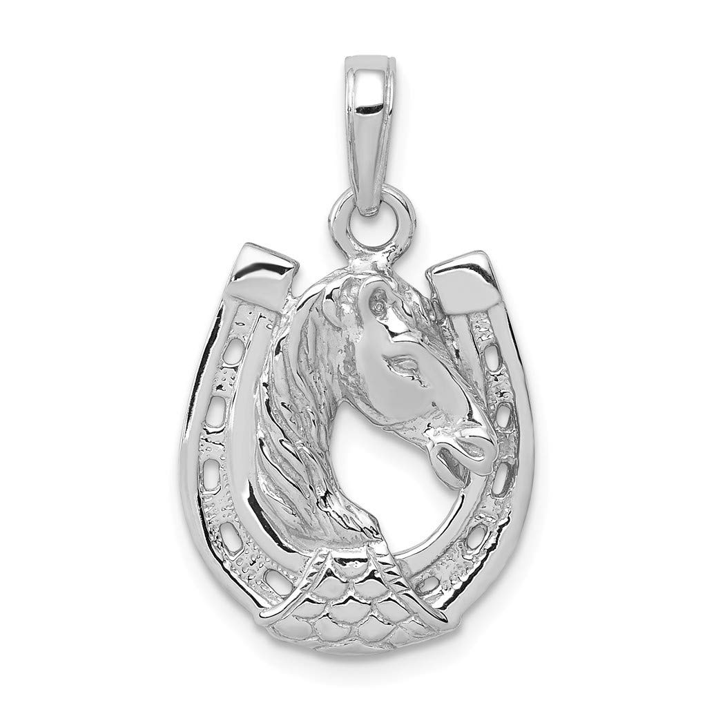 14K White Gold White Horse Head in Horseshoe Charm Pendant Necklace - High Polish Jewelry Gift for Women, Perfect for Birthdays, Anniversaries & Special Occasions