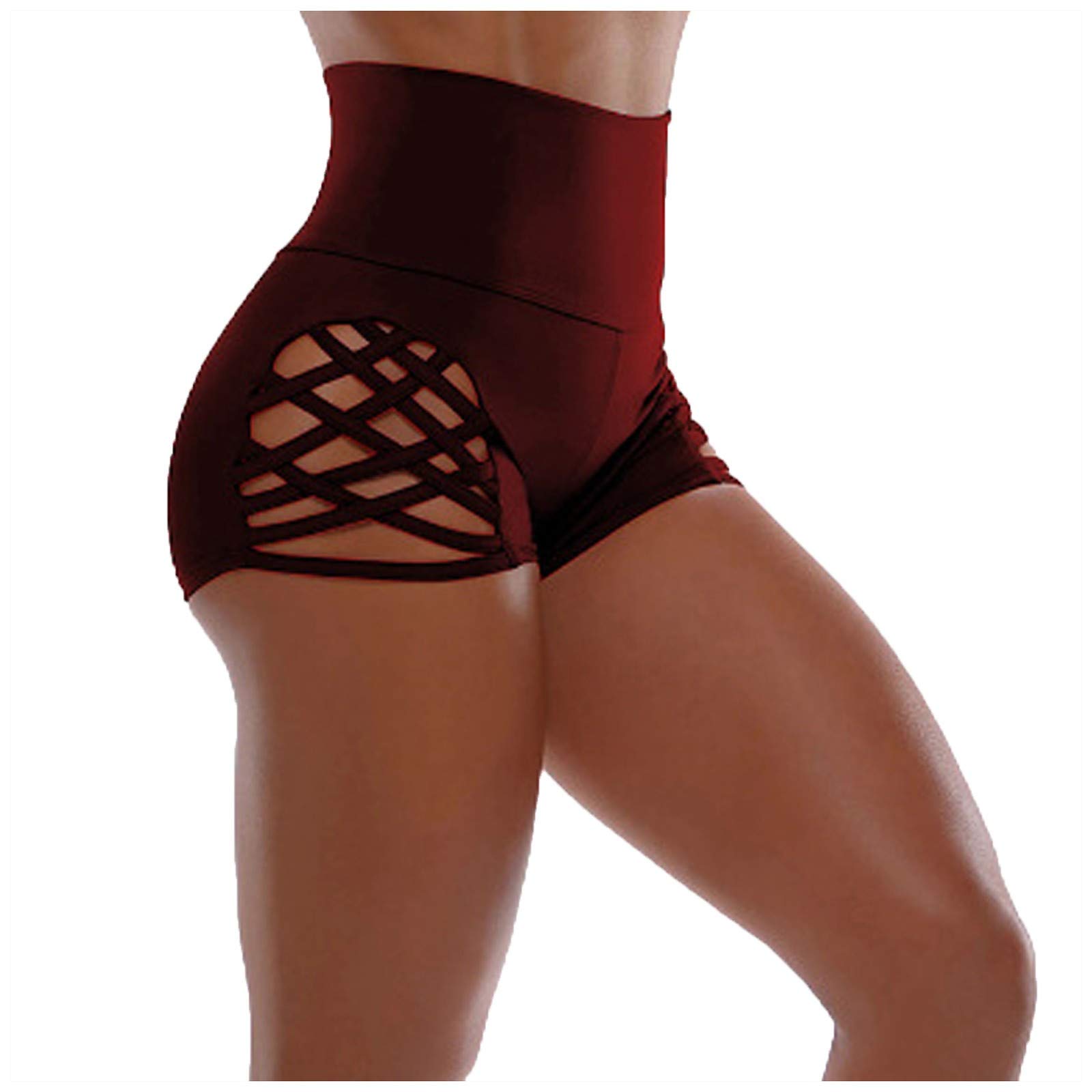 High Waist Yoga Shorts for Women - Sweatpants Bandage Color Solid Butt Lifting Workout Shorts - Plus Size Women's Activewear for Yoga, Gym & Lounge