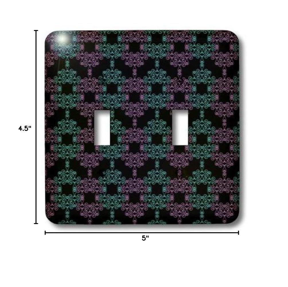 3D Rose Decorative Light Switch Cover - Pretty Teal and Purple Curly Shapes Pattern on Black - Perfect for Bedroom, Living Room, and Office Decor