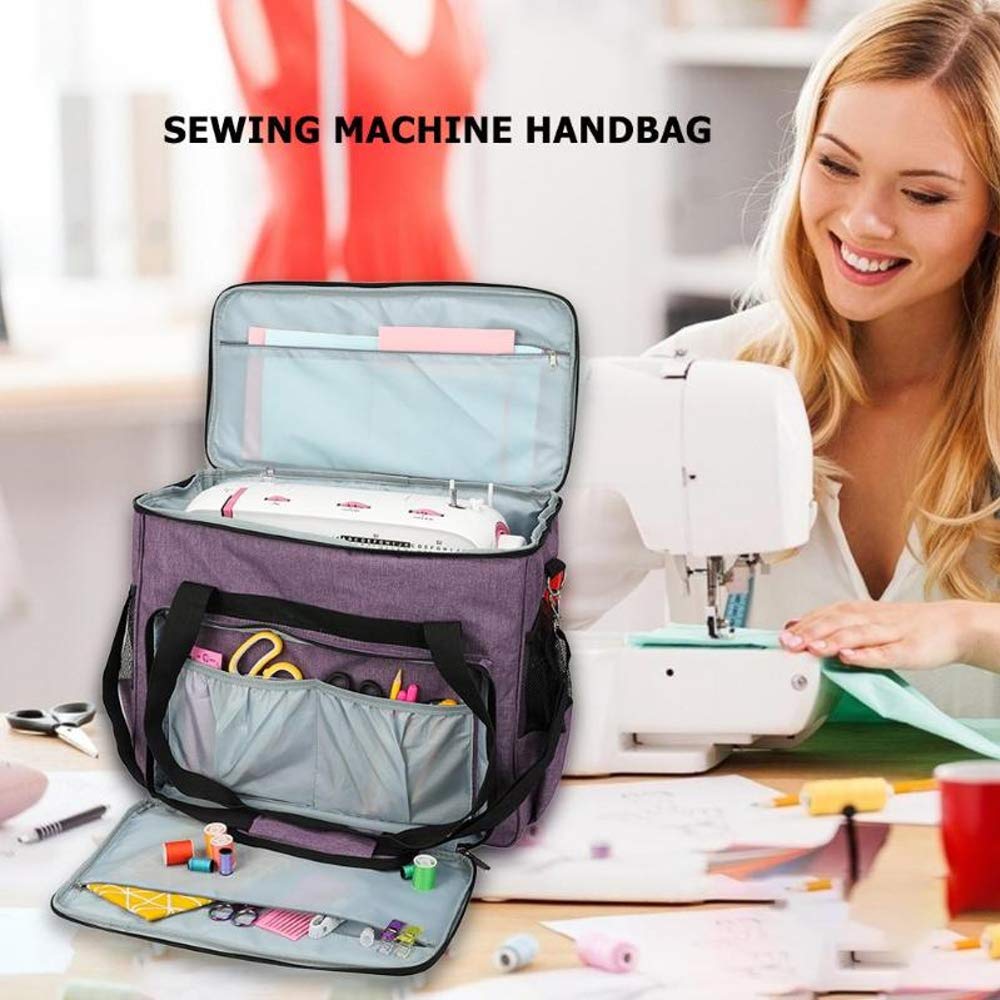 Lustar Portable Sewing Machine Carrying Case with Compartment Pockets & Shoulder Strap - Durable Storage Tote Bag for Most Sewing Machines (Blue) - Perfect for Travel, Classes & Home Sewing Projects