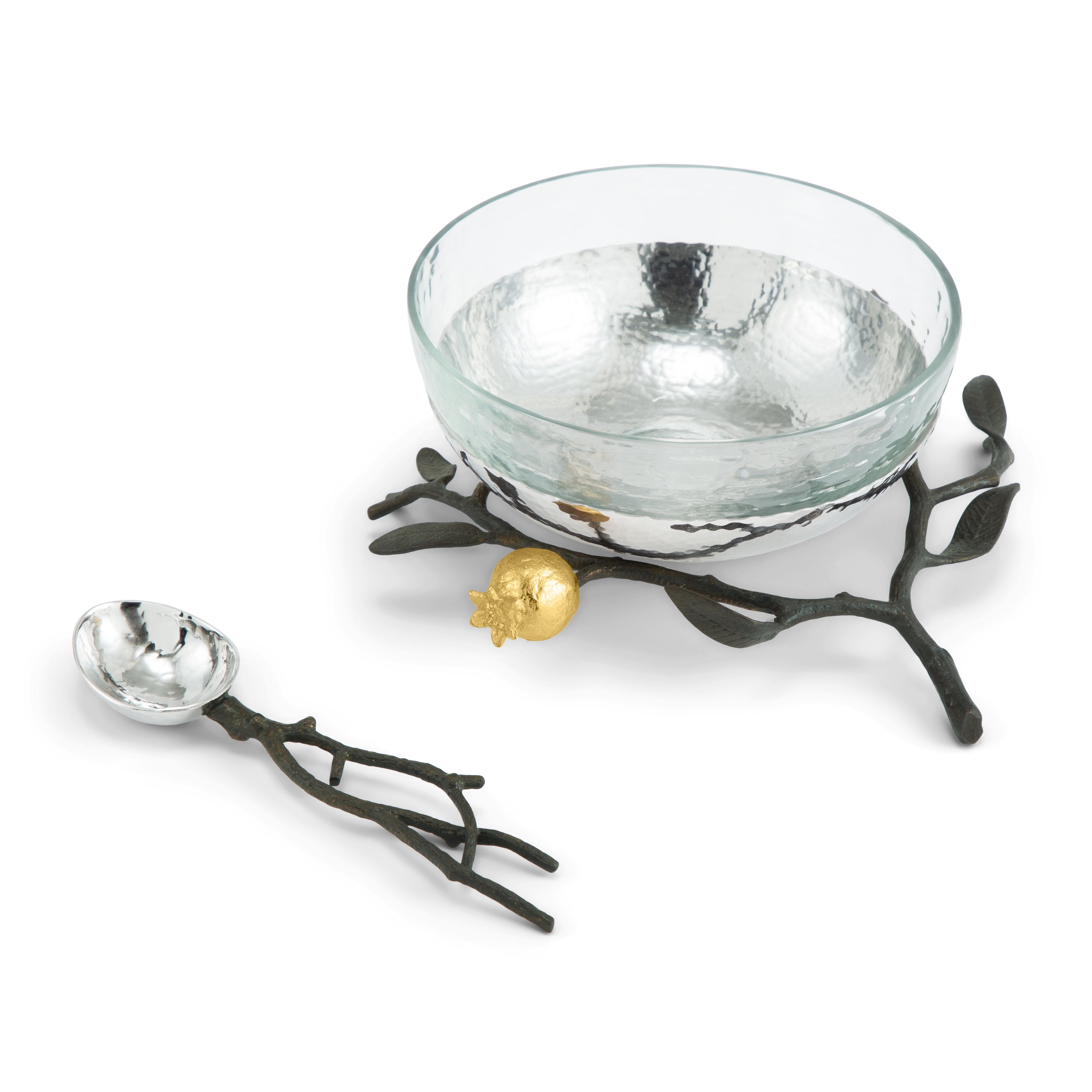 Premium Pomegranate Glass Bowl with Spoon - Elegant Serving Dish for Desserts, Salads & Snacks - Perfect for Parties, Dining & Home Decor