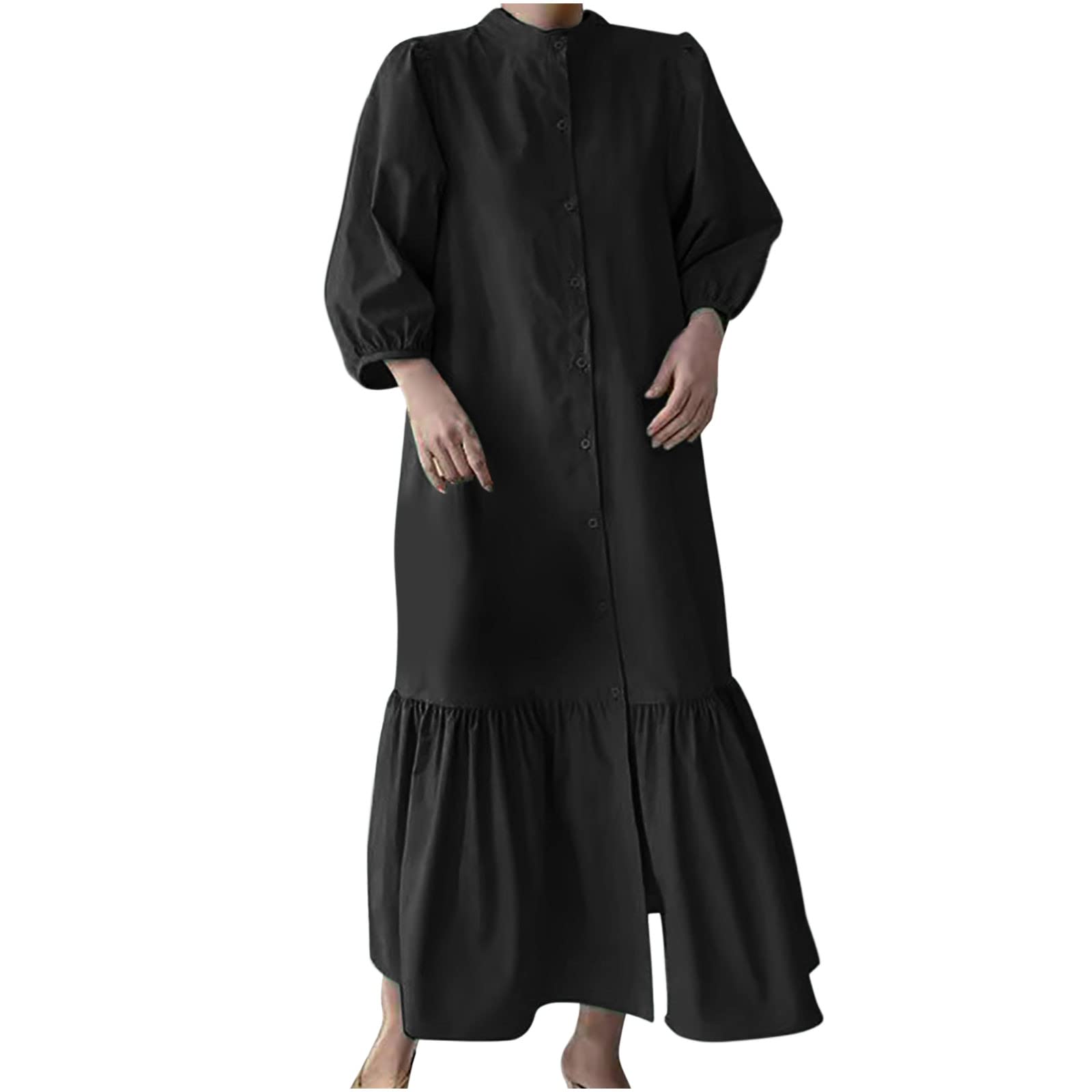 2022 Women's Bohemian Plus Size Maxi Wrap Dress - Long Sleeve Round Neck Fall Dress in Black | Perfect for Autumn Weddings, Parties & Casual Outings