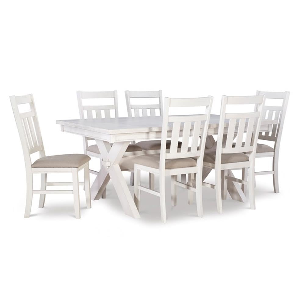 **Powell Linon Turino 7-Piece Distressed White Wood Dining Set - Perfect for Farmhouse, Rustic, and Vintage Home Decor**