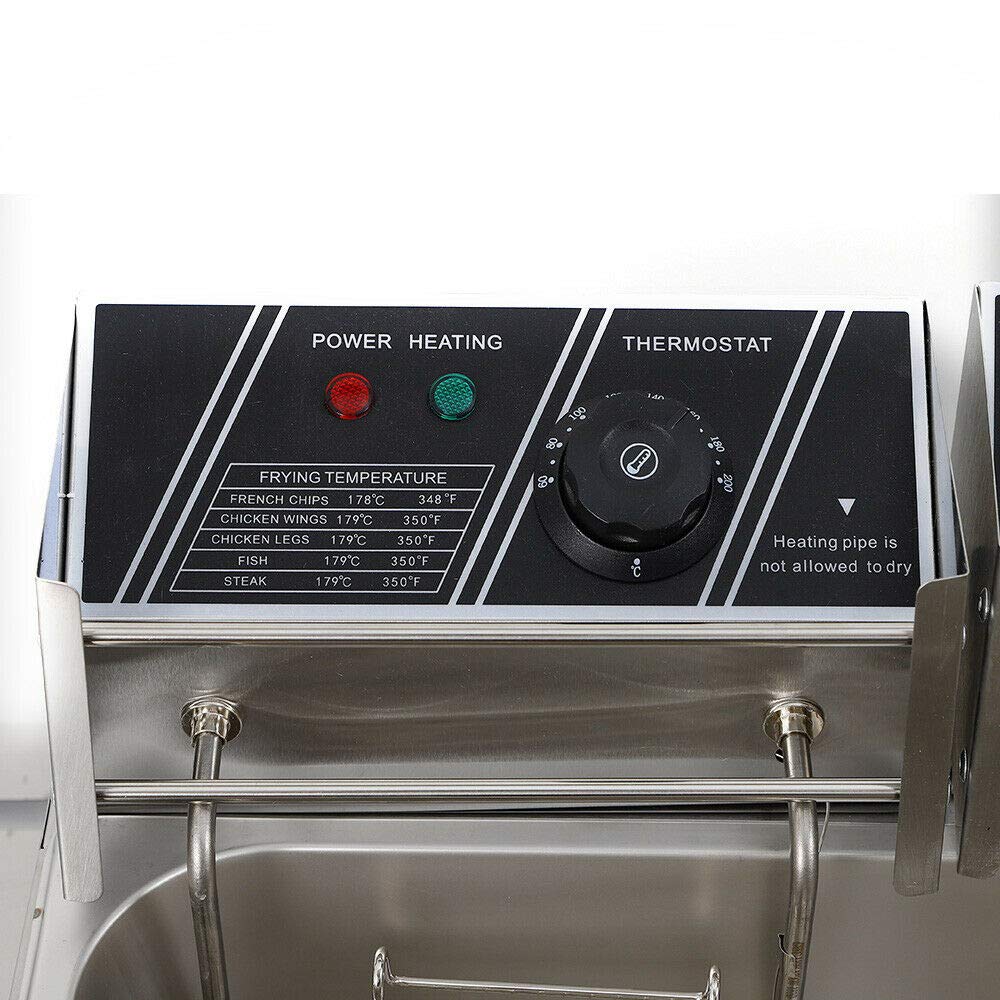 5000W Commercial Dual Tank Electric Deep Fryer - 12L Stainless Steel Restaurant Fryer with 2 Baskets for Fast Food, Snack Bars, Parties & Buffalo Wings - US Stock (Ideal for Restaurants, Catering & Home Use)