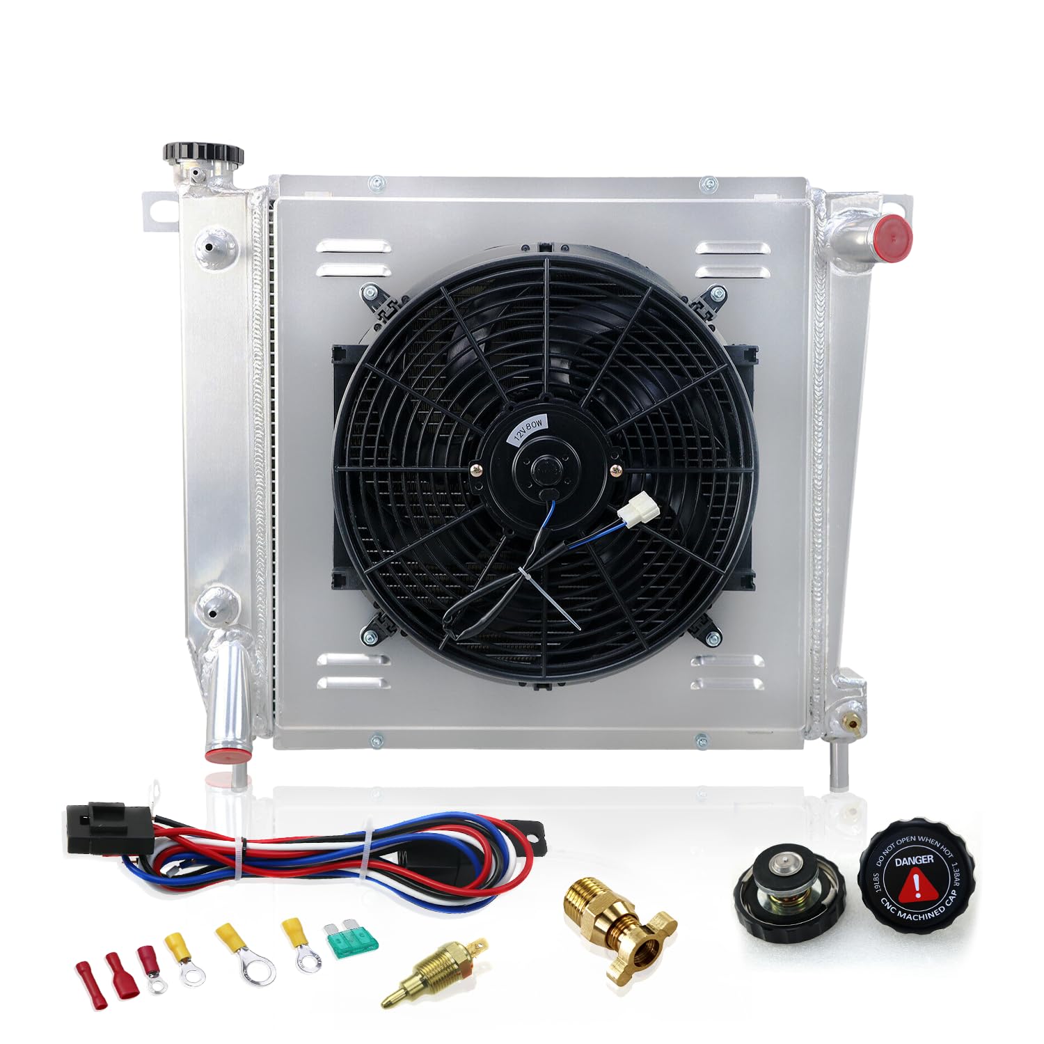 High-Performance 3-Row Aluminum Radiator for 1985-1994 Ford Explorer/Ranger/Bronco II V6 - Direct Fit Replacement with Cooling Fan Shroud & Relay Kit - Perfect for Off-Roading, Towing & Hot Weather Driving