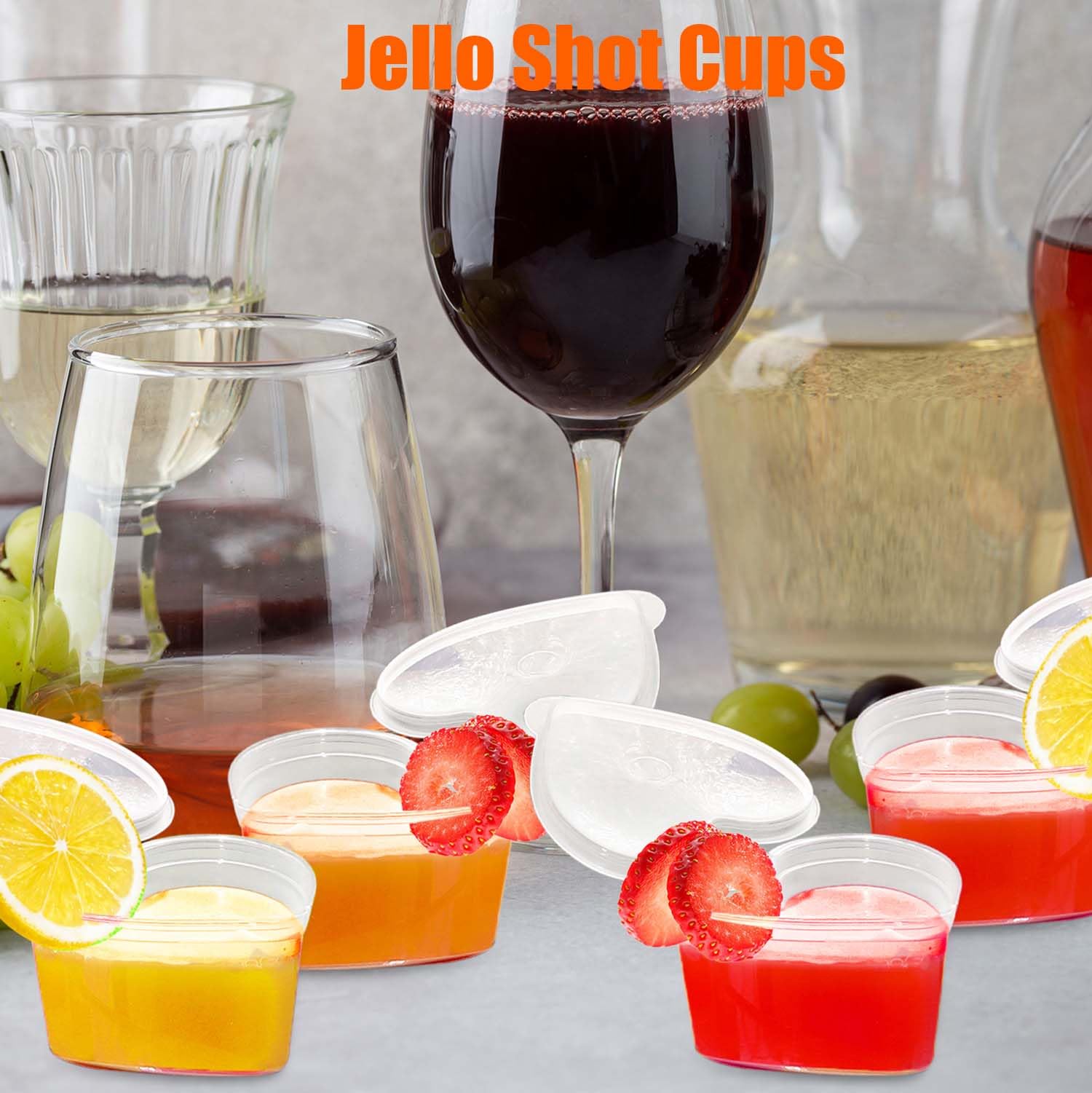 100 Sets 1.5oz Clear Heart Shaped Plastic Jello Shot Cups with Lids - Disposable Mini Portion Containers for Condiments, Dipping Sauces, Souffle, Tasting Samples | Perfect for Parties, Catering, Restaurants & Takeout