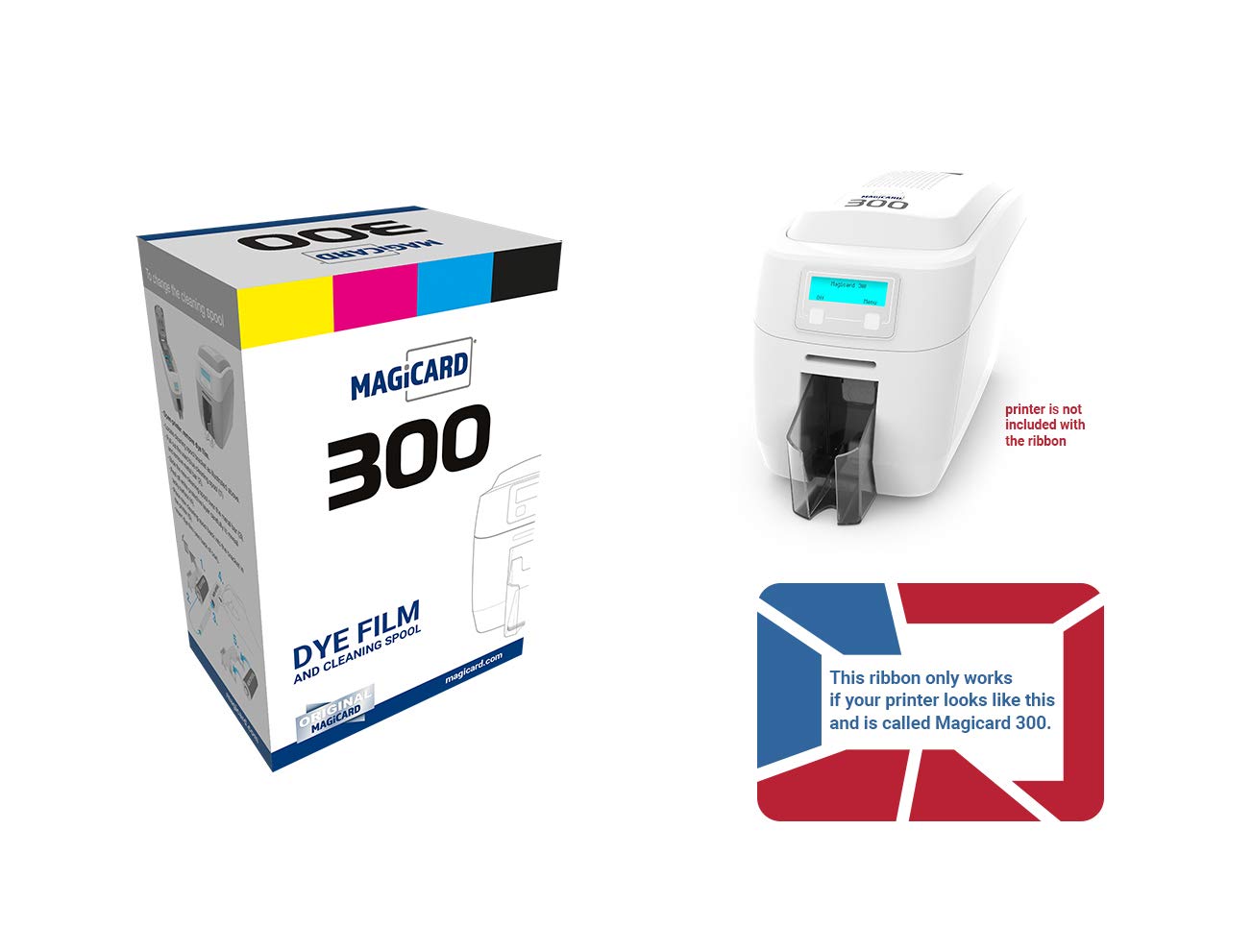 Bodno 2-Pack Magicard 300 Printer MC300YMCKO with YMCKO Color Ribbon - 300 Prints Capacity - Ideal for ID Badge Printing, Loyalty Cards & Membership Cards