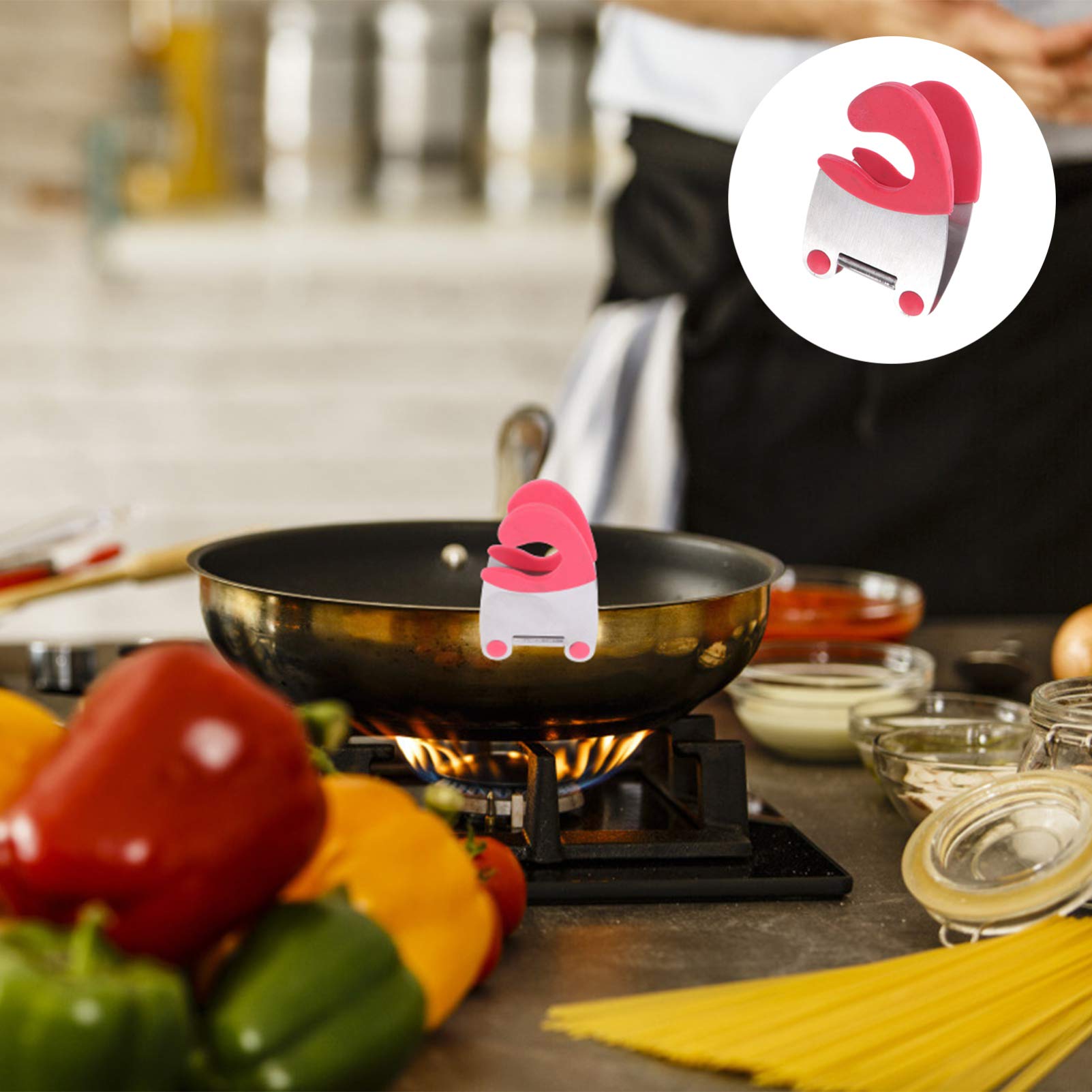 DOITOOL 2-Pack Silicone Pot Clip Spoon Holder - Heat Resistant Kitchen Utensil Rest for Cooking, Stirring & Serving - Fits All Pot Sizes (Black) - Perfect for Stovetop Cooking, Meal Prep & Organized Kitchens