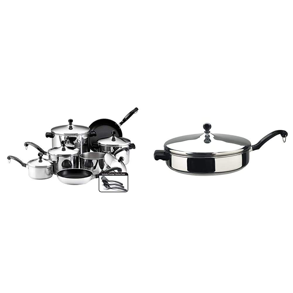 Farberware Classic 15-Piece Stainless Steel Cookware Set with Saute Pan & Lids - Pots, Pans, Frying Pans for Professional & Home Cooking - Silver (50049) - Perfect for Sautéing, Boiling & Frying in Kitchens & Restaurants
