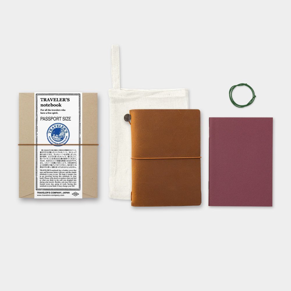 Premium Midori Traveler's Notebook Leather Bundle Set - Passport Size Camel Brown, Refillable Notebook with Rubber Band & Clear Zipper Case | Perfect for Journaling, Travel Scrapbooking & Daily Planner Organization