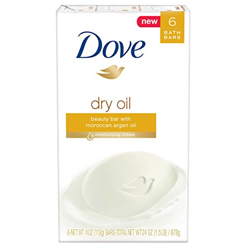 Dove Beauty Bar with Dry Oil Moisture, 4 oz (6 Bars) - Gentle Cleansing & Hydrating Soap for Dry Skin, Face & Body Wash - Perfect for Daily Shower, Travel & Sensitive Skin Care