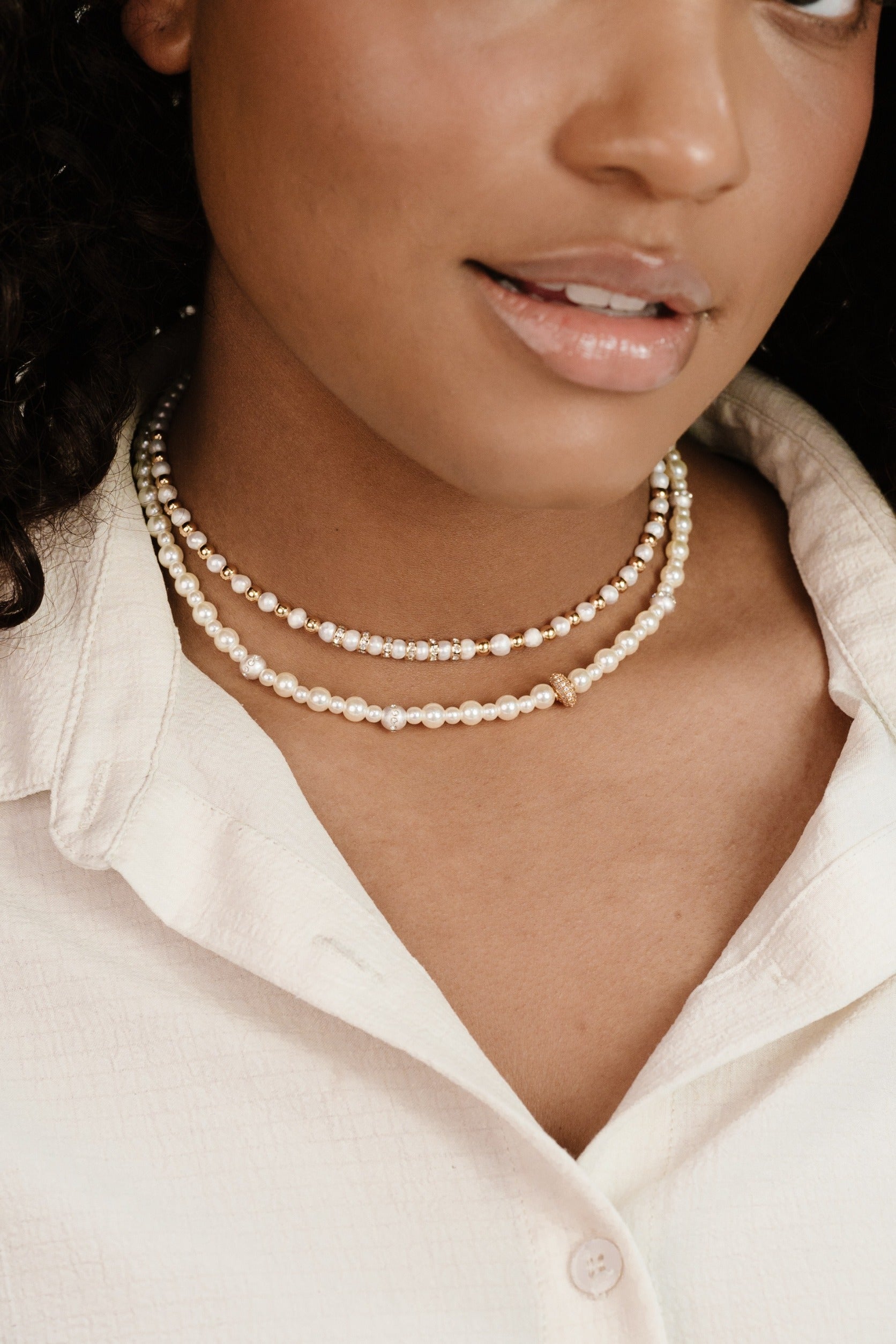 Pearl Necklace Set with Double Sparkle Beads - Elegant Jewelry for Women, Perfect for Weddings, Parties & Special Occasions