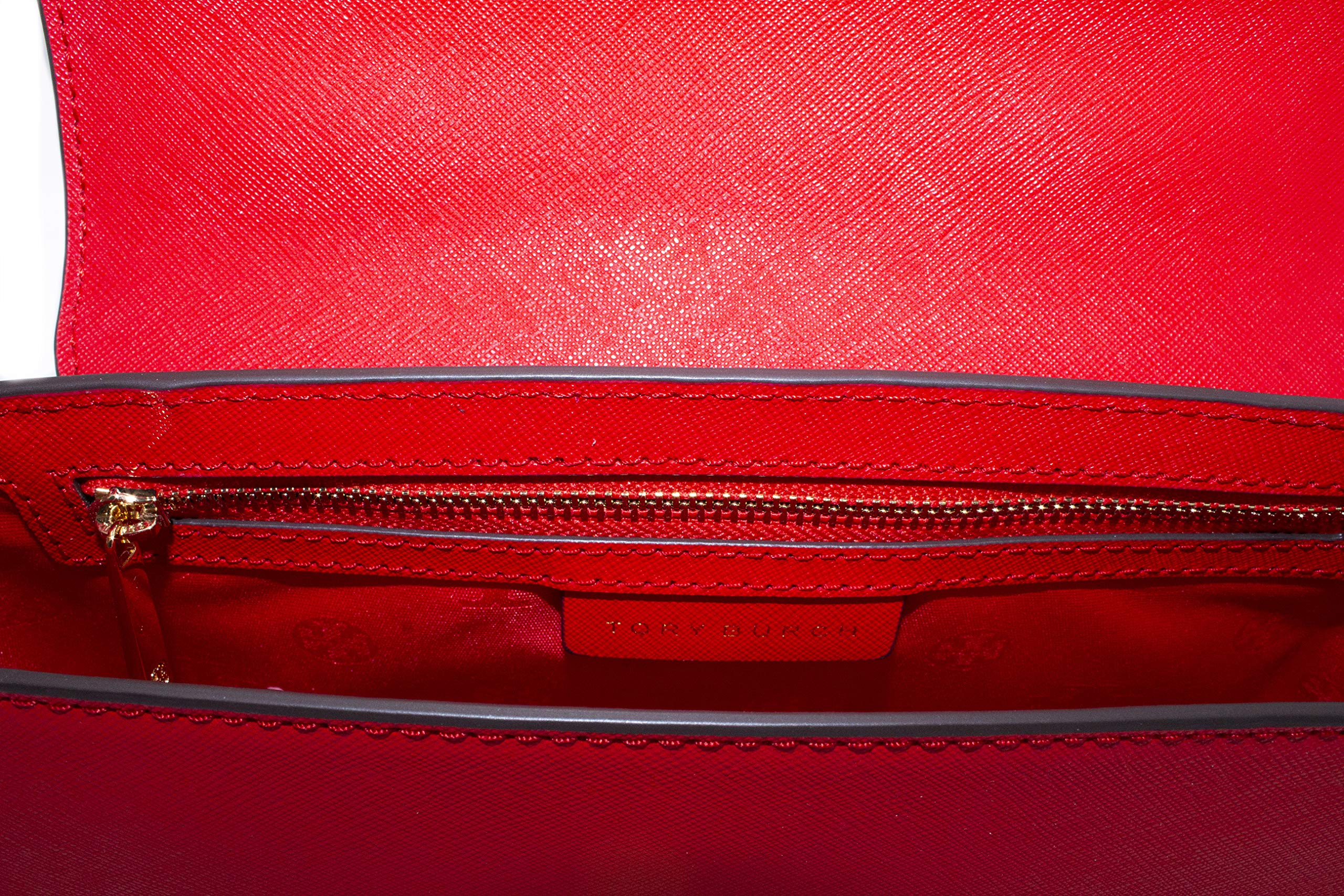 Tory Burch Emerson Satchel for Women - Structured Leather Handbag with Gold Hardware in Brilliant Red | Perfect for Work, Travel & Everyday Use