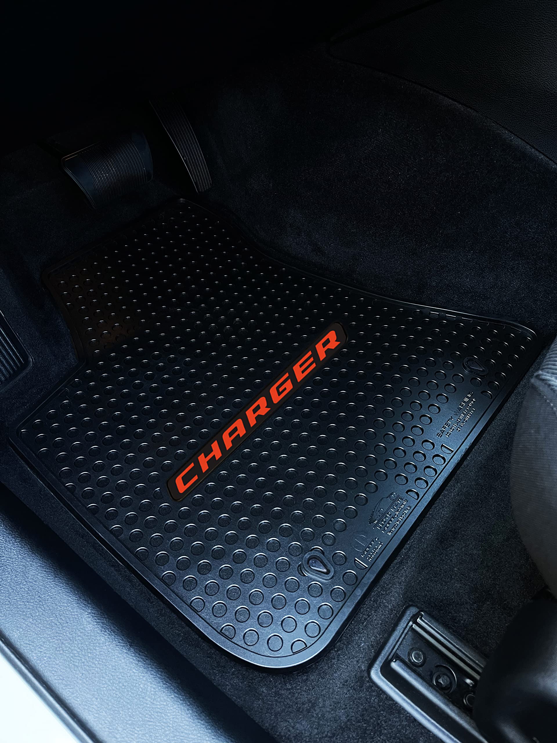 Lloyd Mats Custom-Fit All-Weather Rubber Floor Mats for Dodge Charger RWD 2011-2023 (2-Piece Set - Red Charger Logo on Black) - Durable Car Floor Protection for Winter, Rain & Mud - Perfect for Daily Commute & Road Trips