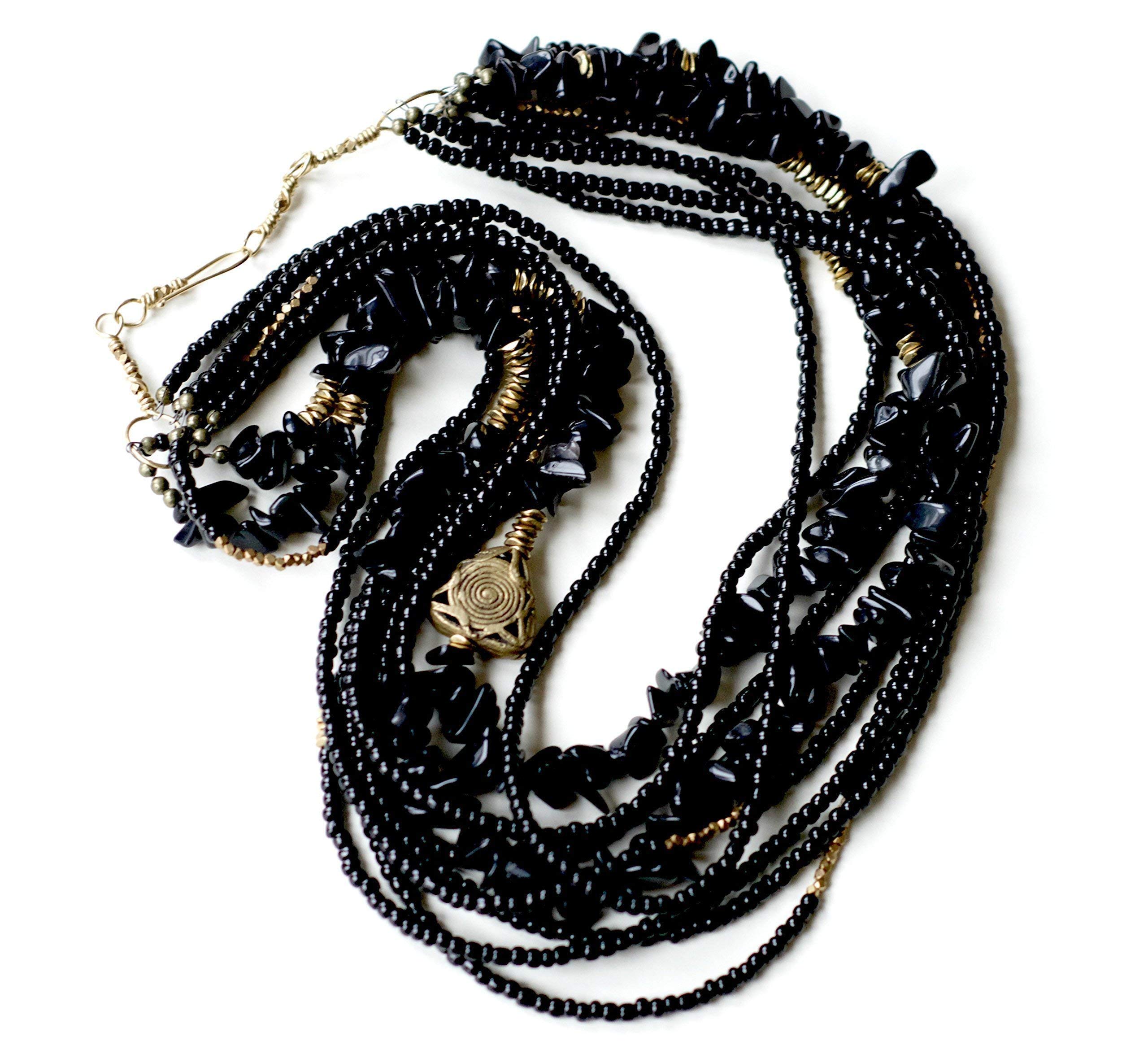 Handmade African Beaded Necklace - Bohemian Ghanaian Jewelry for Women, Black Statement Necklace, Elegant Birthday Gift for Her | Perfect for Weddings, Parties & Boho Fashion