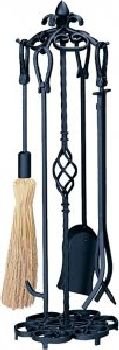 5-Piece Black Heavy Wrought Iron Garden Tool Set - 33 Inch Tall for Outdoor Planting, Weeding, and Landscaping
