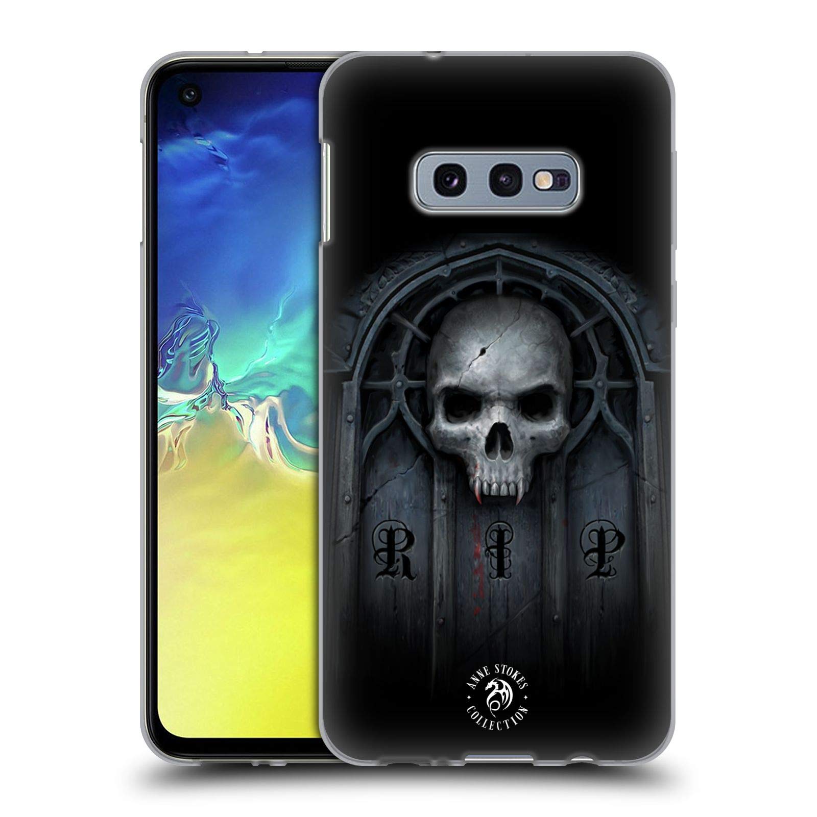 Anne Stokes Await The Night Skull Gothic Soft Gel Case for Samsung Galaxy S10e - Officially Licensed by Head Case Designs - Perfect for Halloween, Cosplay, and Dark Aesthetic Lovers