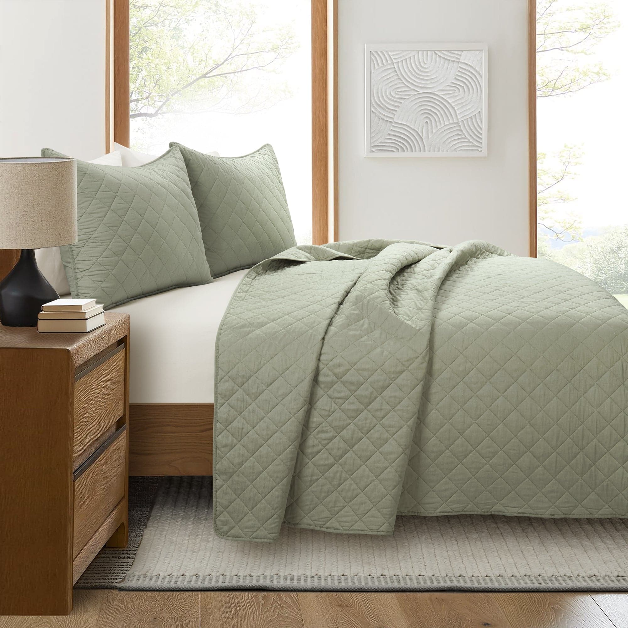 Ava Diamond Oversized Cotton Quilt Set - King Size Bedding with Soft Breathable Fabric for All Seasons | Perfect for Master Bedroom, Guest Room & Cozy Home Decor