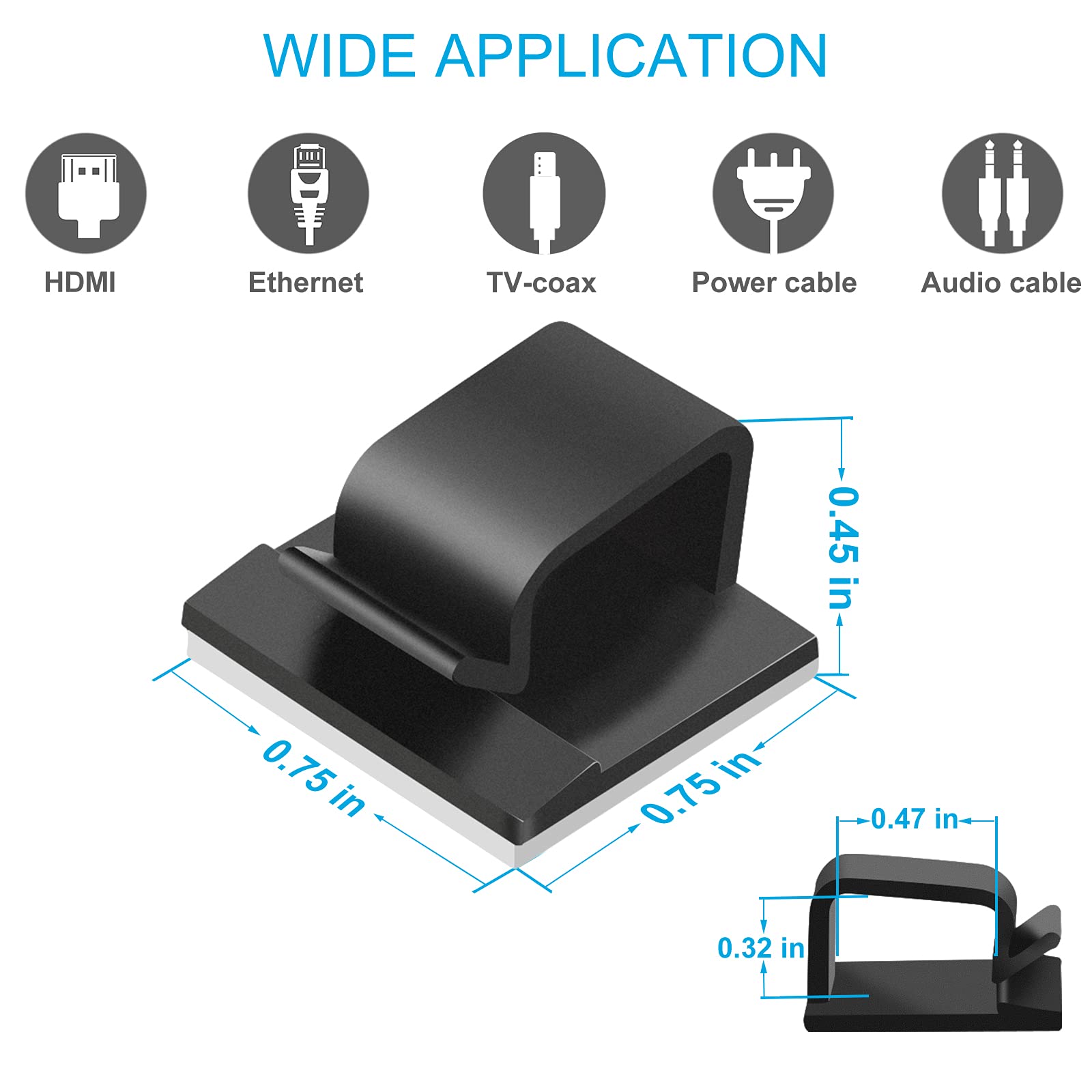 45-Pack Black Adhesive Cable Clips - Heavy Duty Wire Organizers for Desk, Wall & Car - Secure Extension Cords, Ethernet & TV Coax Cables - Perfect for Home Office, Gaming Setup & Vehicle Wiring Management