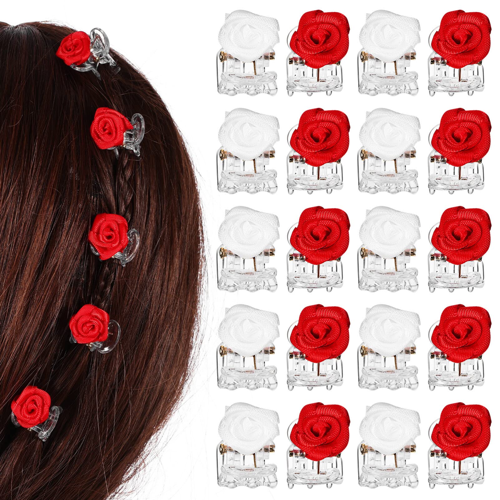 EXCLUZO 20Pcs Rose Flower Hair Clips - Small Barrettes for Women & Girls, Hair Accessories for Weddings, Parties, and Everyday Style