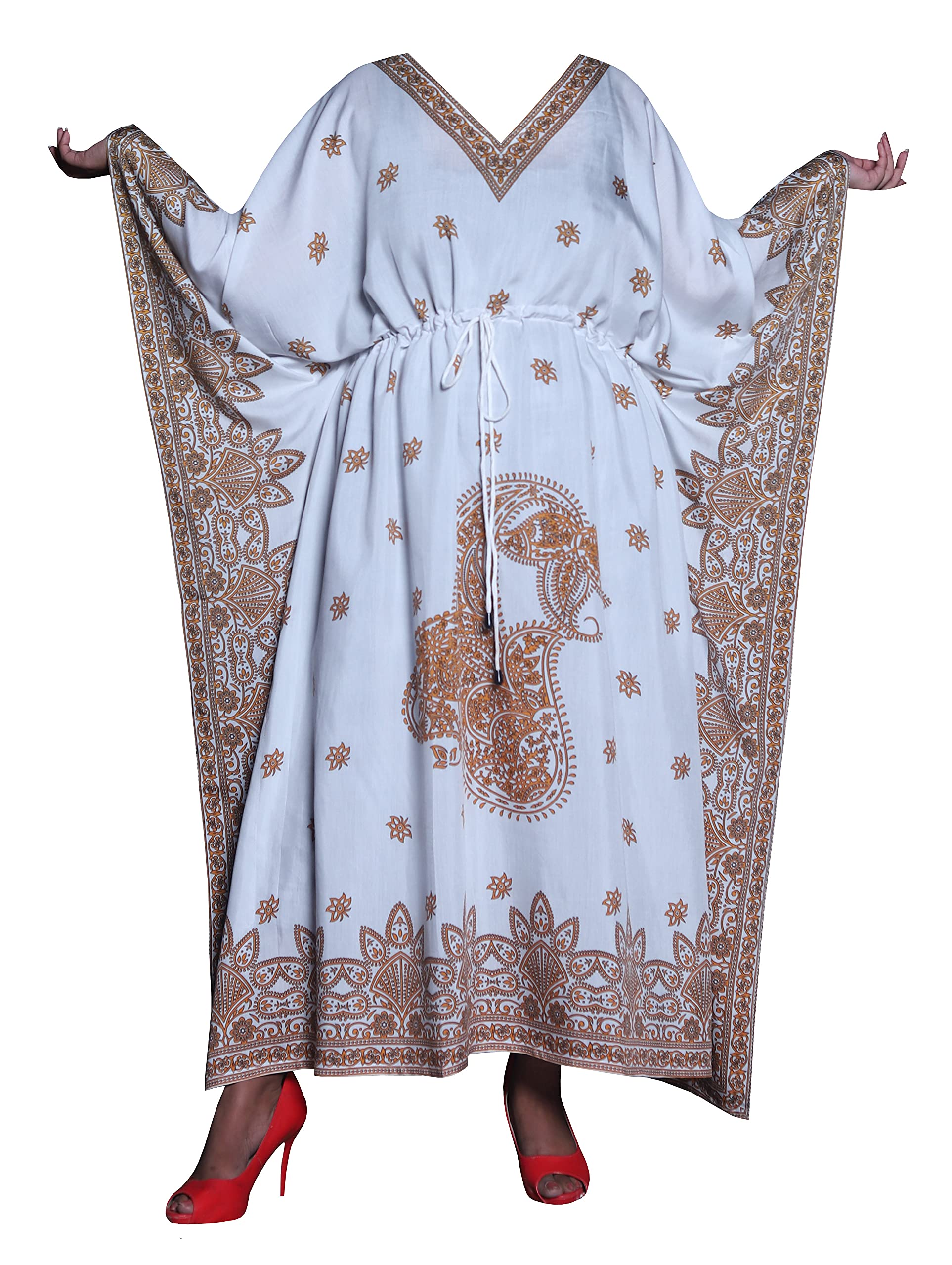 GenOne Women's Long Cotton Kaftan Dresses - Breathable Beach Cover Up, Boho Loungewear & Summer Maxi Dress for Poolside, Vacation, and Casual Outings
