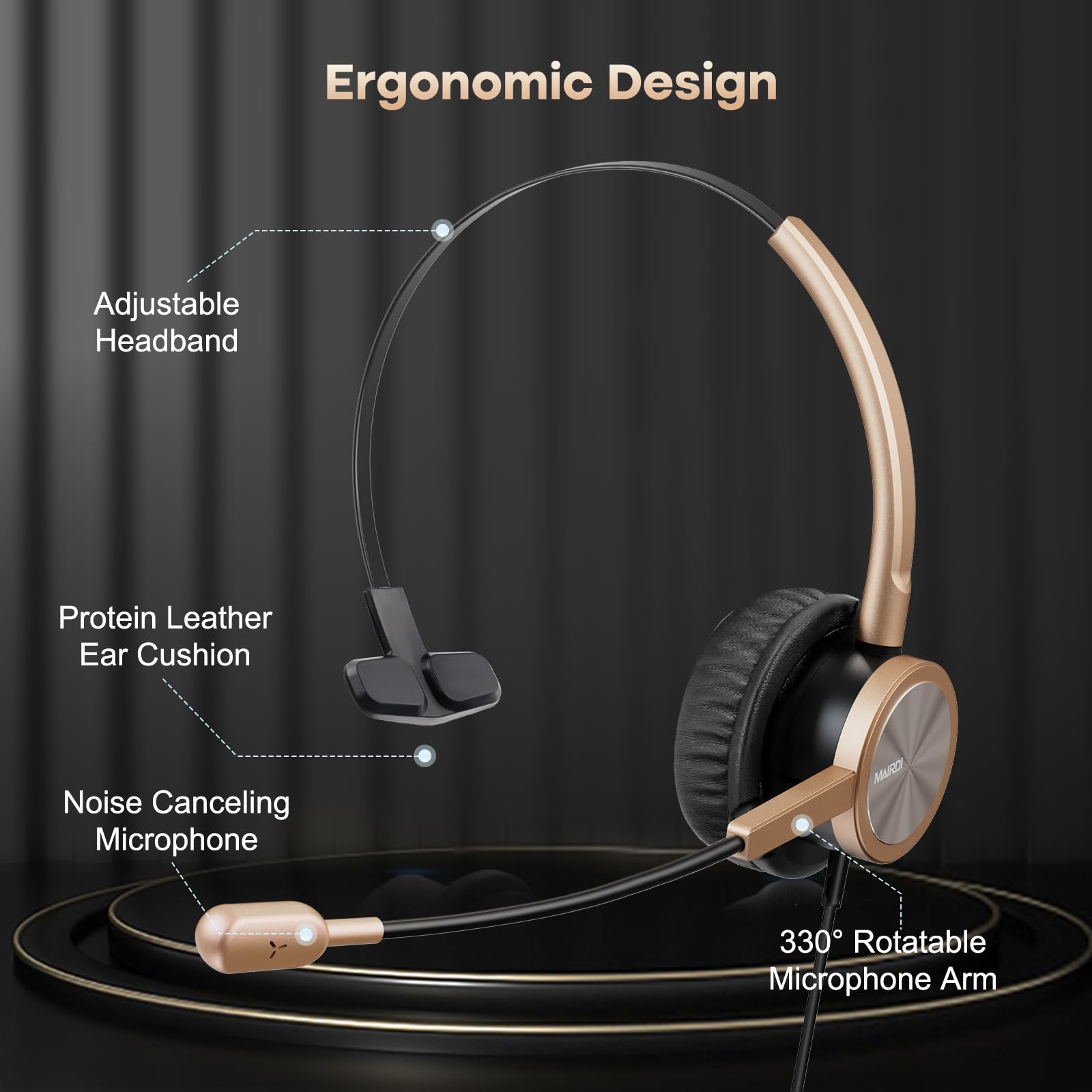 Noise Canceling Office Headset with RJ9 & 3.5mm Jack - Compatible with Polycom, Avaya, Nortel, Aastra Phones - Perfect for Call Centers, Business Calls, and Remote Work on Landline, Cell Phone, PC & Laptop