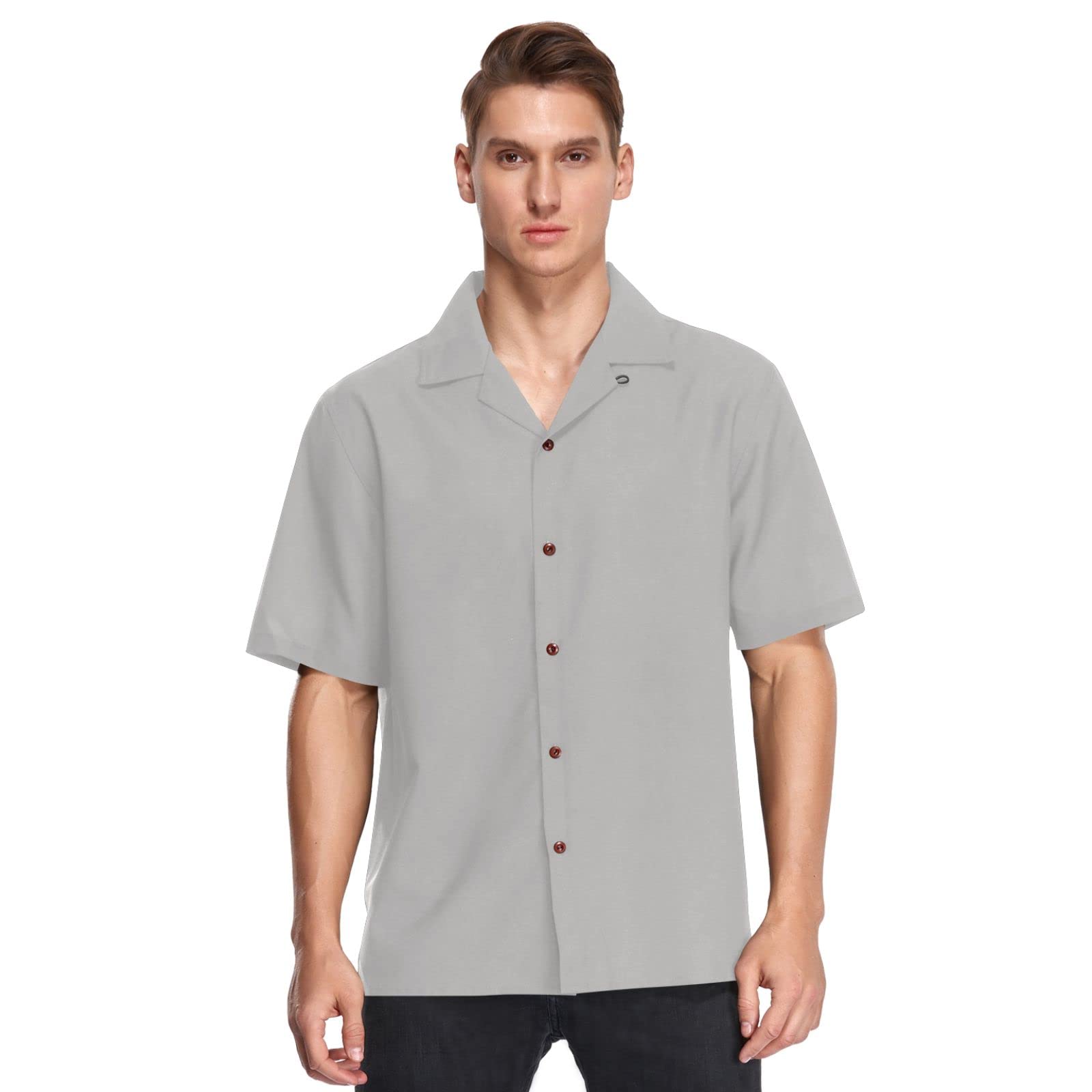 Boccsty Grey Men's Hawaiian Shirt - Summer Casual Short Sleeve Button Down Shirt for Beach Vacation, Luau Party & Tropical Getaway