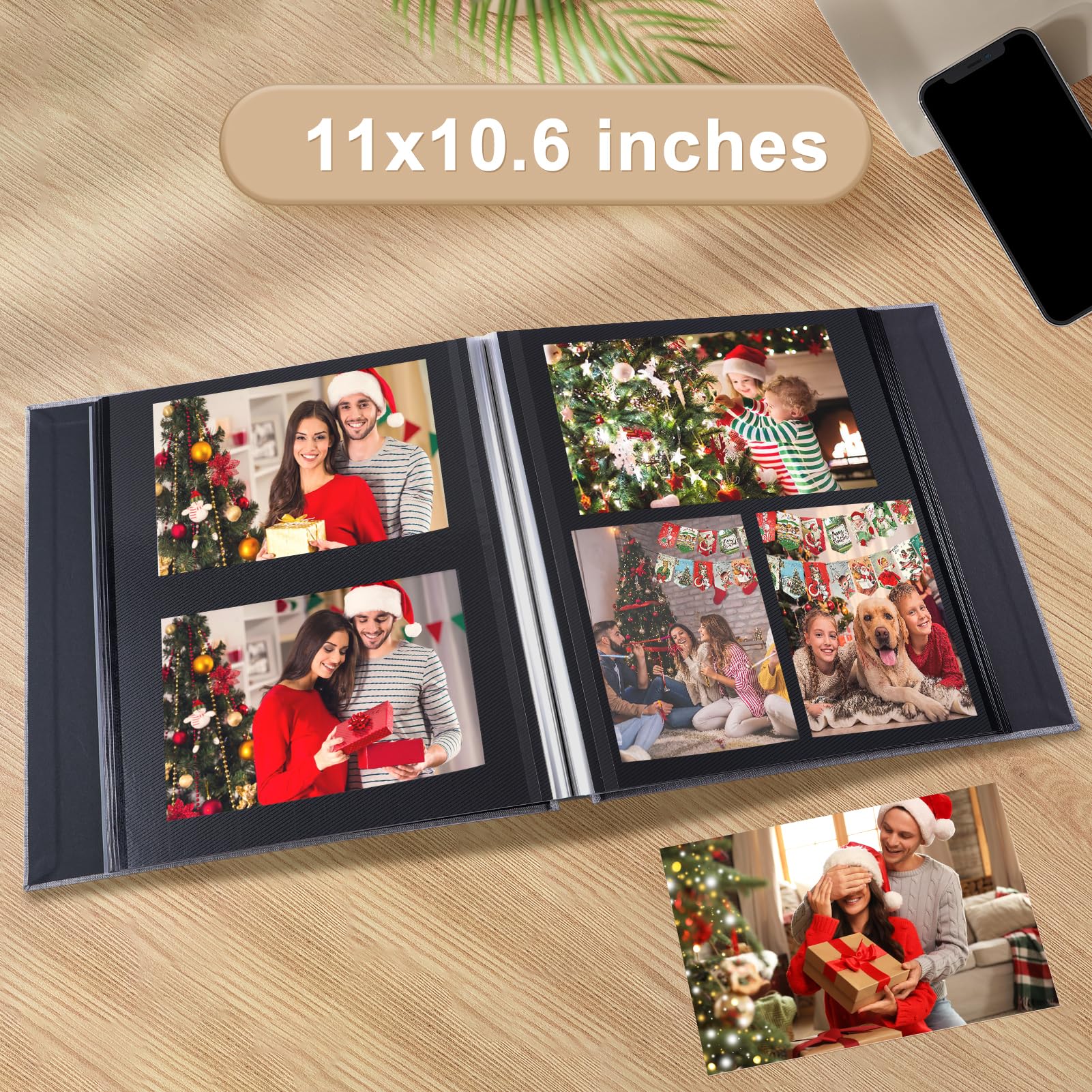 Self-Adhesive Magnetic Photo Album with Black Pages - Holds 4x6, 5x7 & 8x10 Pictures | Sticky Scrapbook for Baby, Family & Wedding Memories | Includes Metallic Pen | 11x10.6 Inches, 60 Pages, Purple | Perfect for DIY Projects, Gift Giving & Memory Preservation