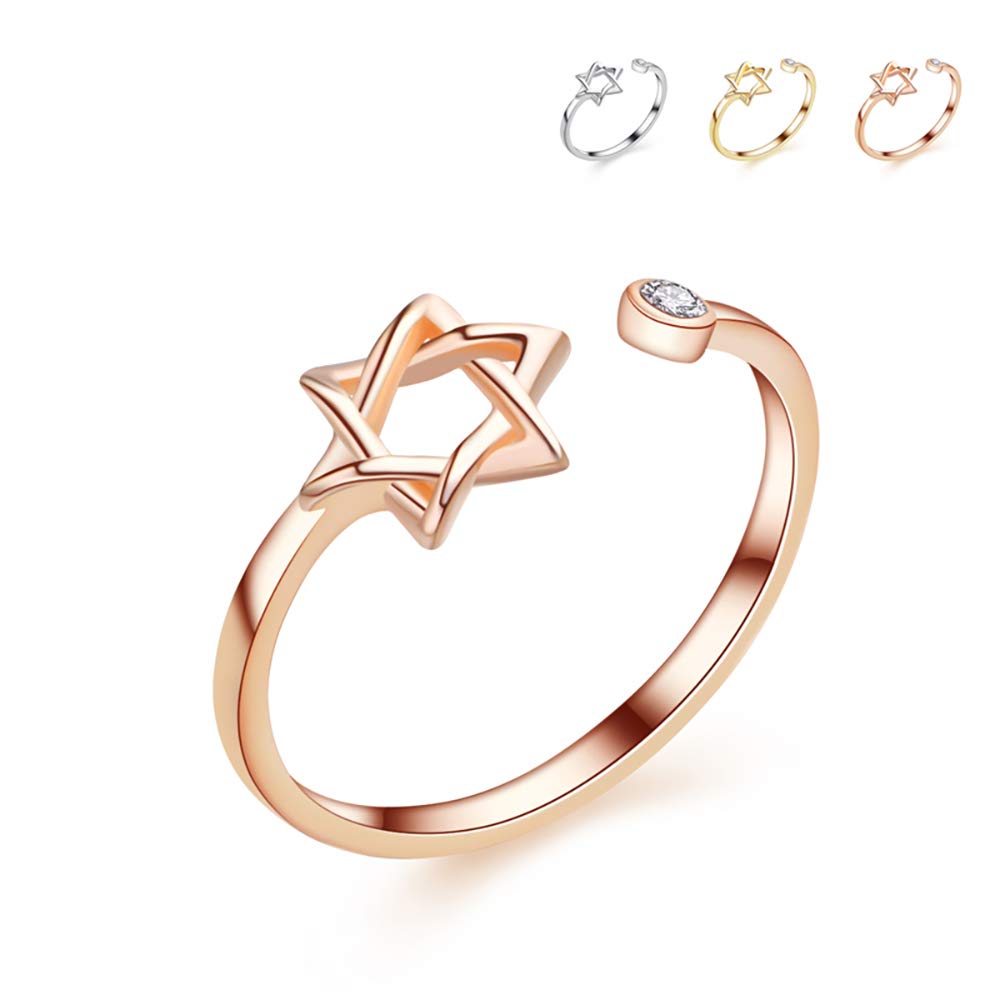 Zircon Star of David Ring for Women - Elegant Open Hexagram Jewish Jewelry - Perfect for Hanukkah Gifts, Religious Occasions & Everyday Wear