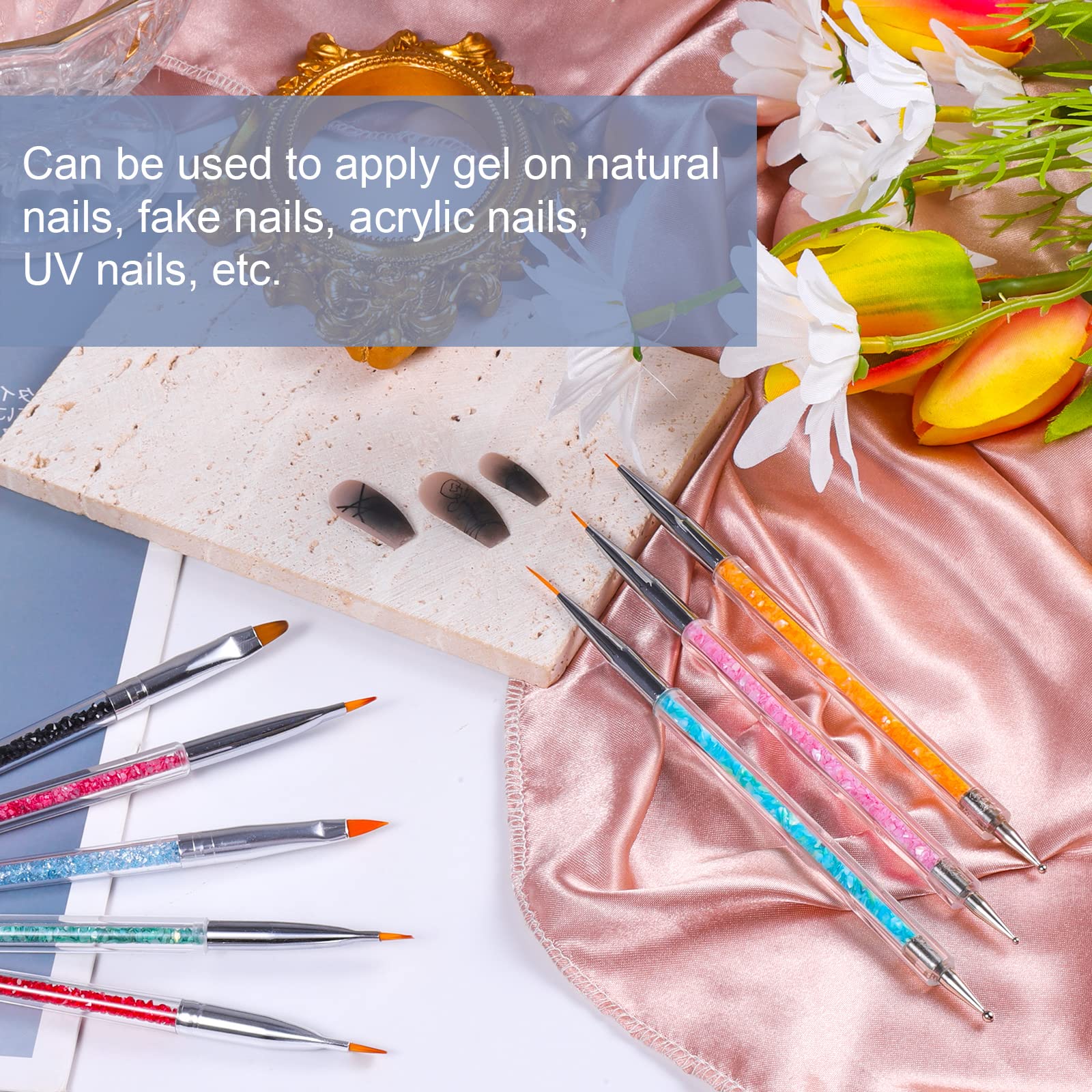 SAVITA 8 Pcs Professional Nail Art Brushes Set - Double Ended Nail Dotting, Painting & Liner Tools for Manicure & Nail Art Design (2 Styles) - Perfect for Salon, Home DIY & Professional Nail Artists