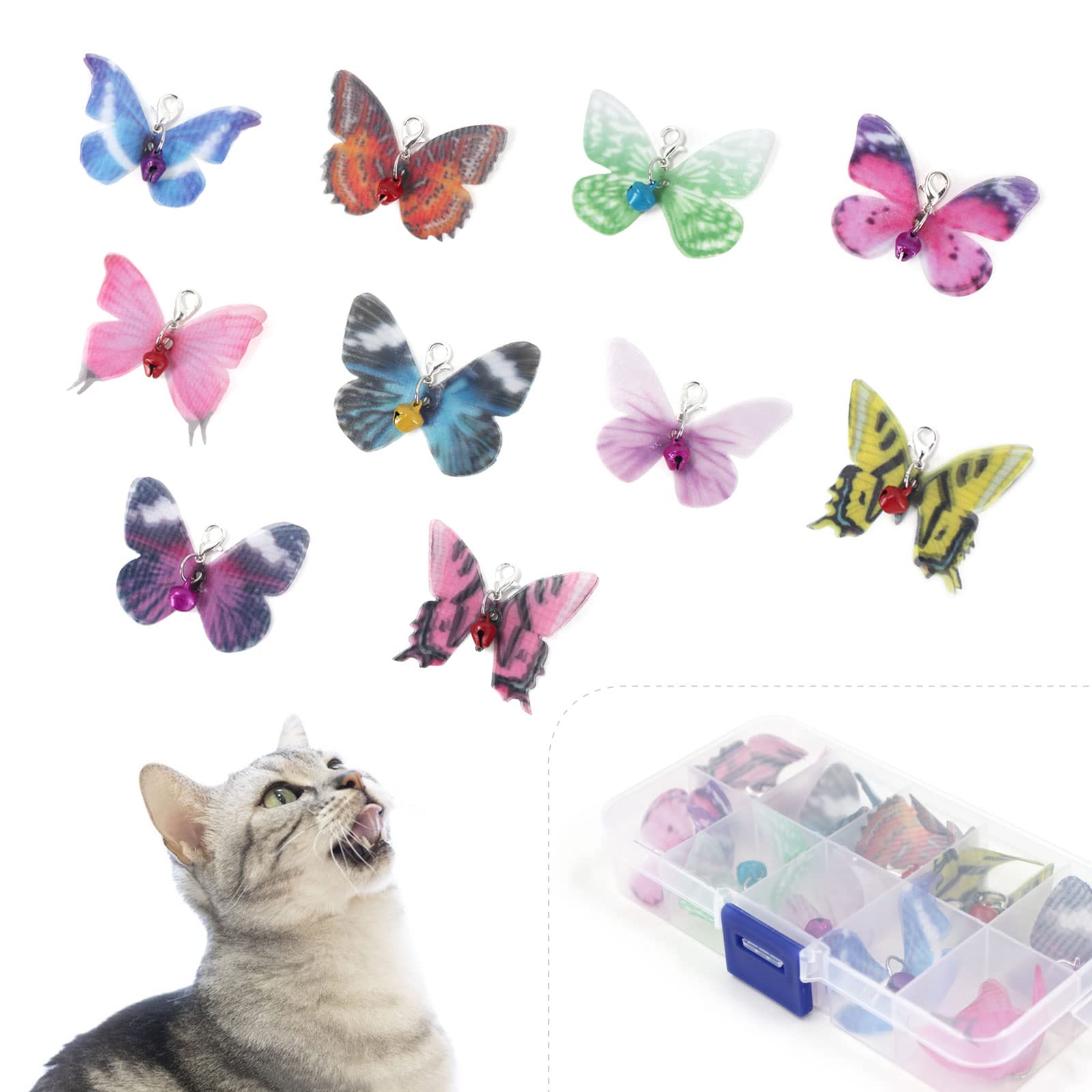 SONGWAY 10-Piece Cat Butterfly Toy Replacement - Mini Wand Attachments, Insect Worm Cat Toys Accessories for Interactive Play | Perfect for Indoor Cats, Kitten Enrichment & Exercise